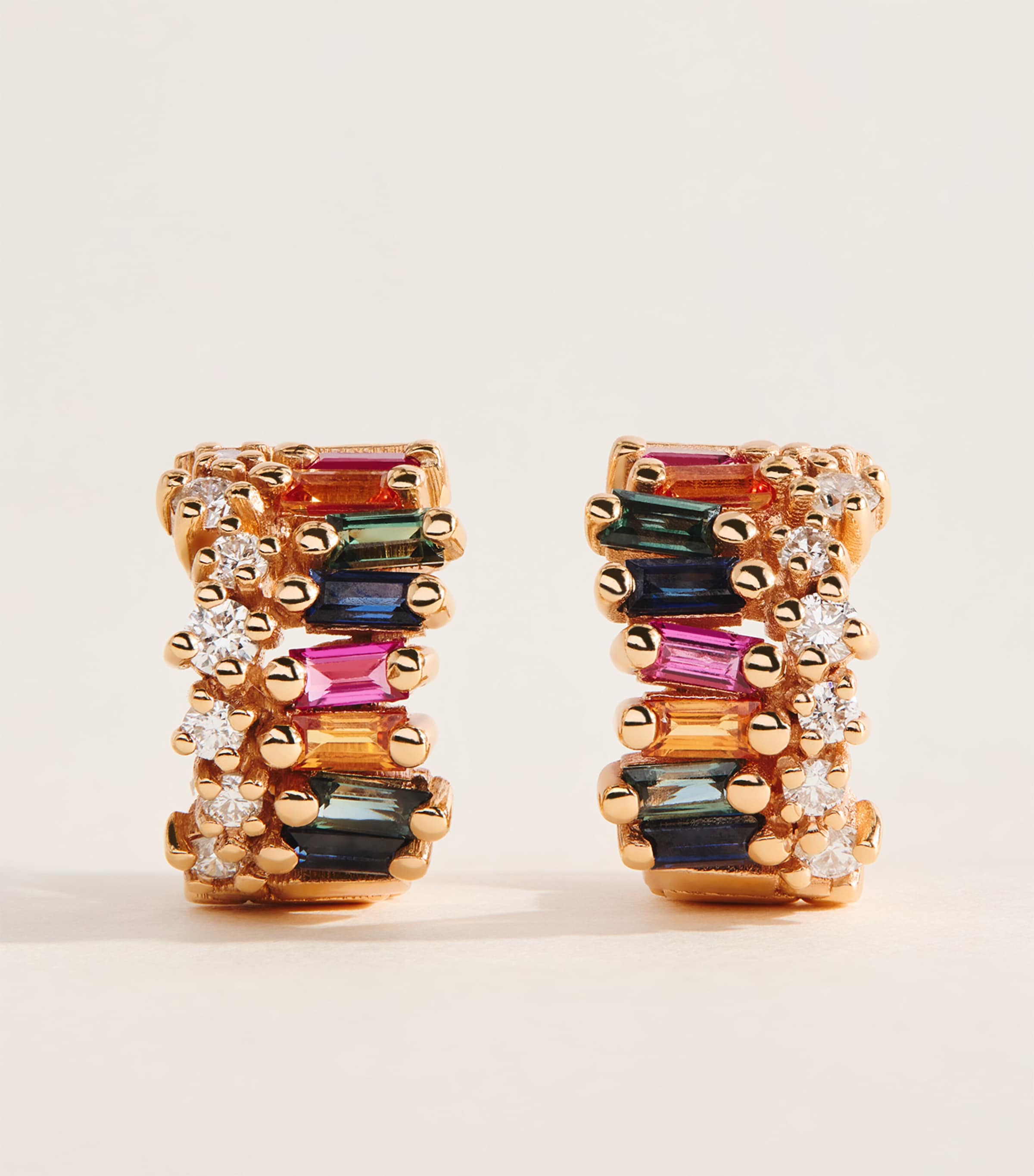 Suzanne Kalan Rose Gold, Diamond and Rainbow Sapphire Short Stack Hoop Earrings Rg/rs Image 1