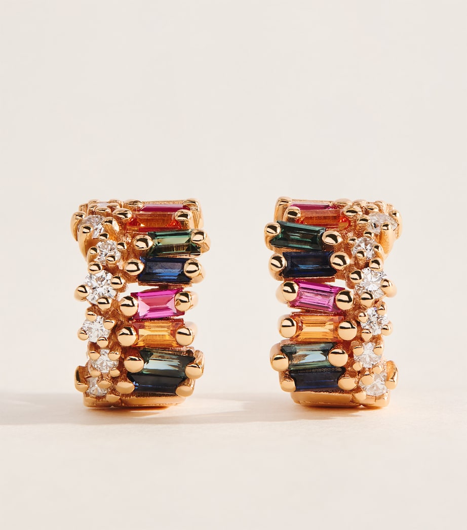 Suzanne Kalan Rose Gold, Diamond and Rainbow Sapphire Short Stack Hoop Earrings Rg/rs Image 1