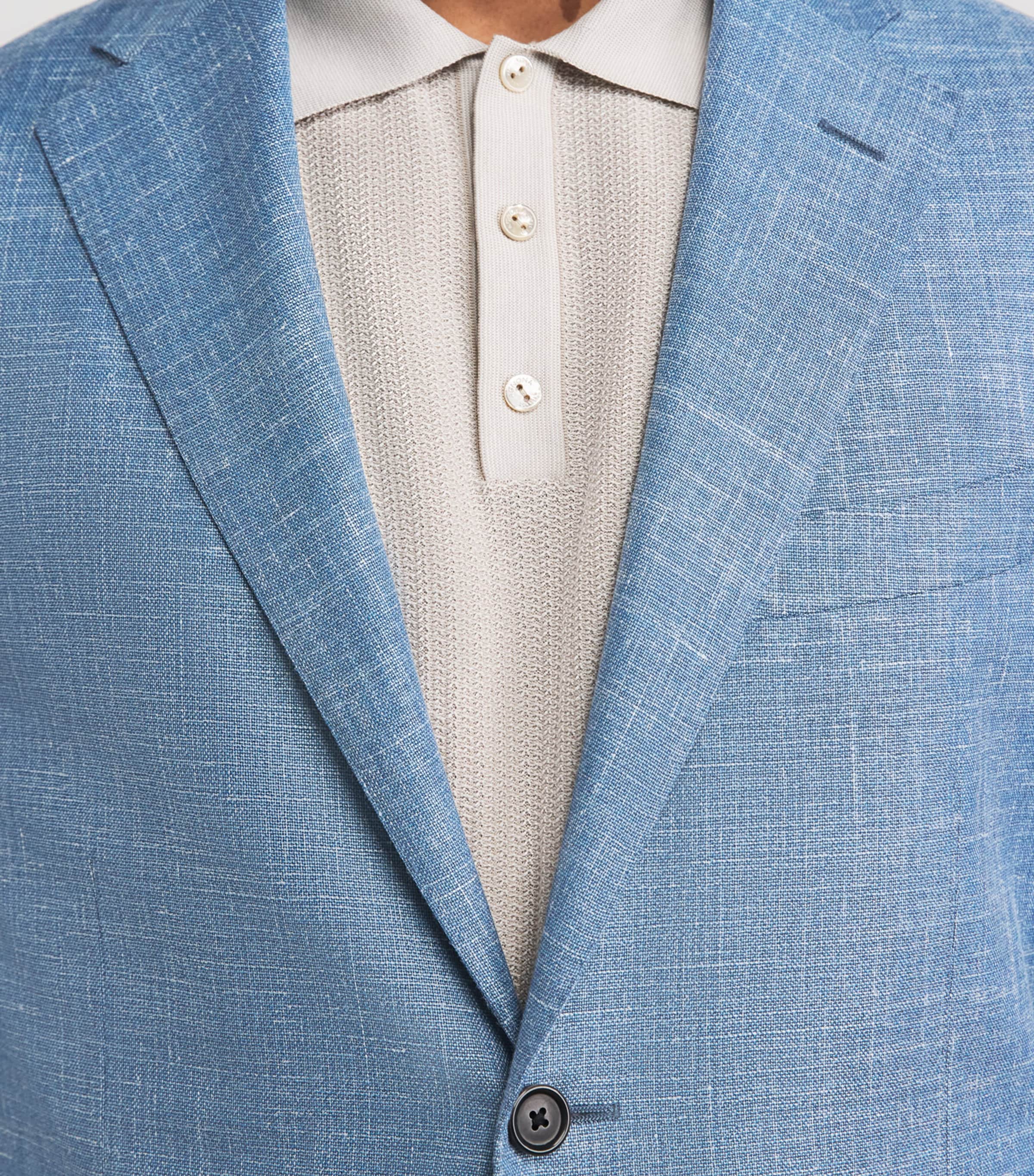 Corneliani Mens Wool-Silk-Linen-Blend Blazer Sky Blue Image 3