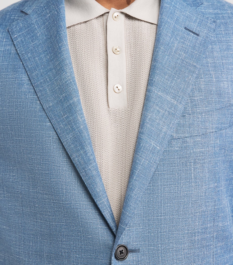 Corneliani Mens Wool-Silk-Linen-Blend Blazer Sky Blue Image 3