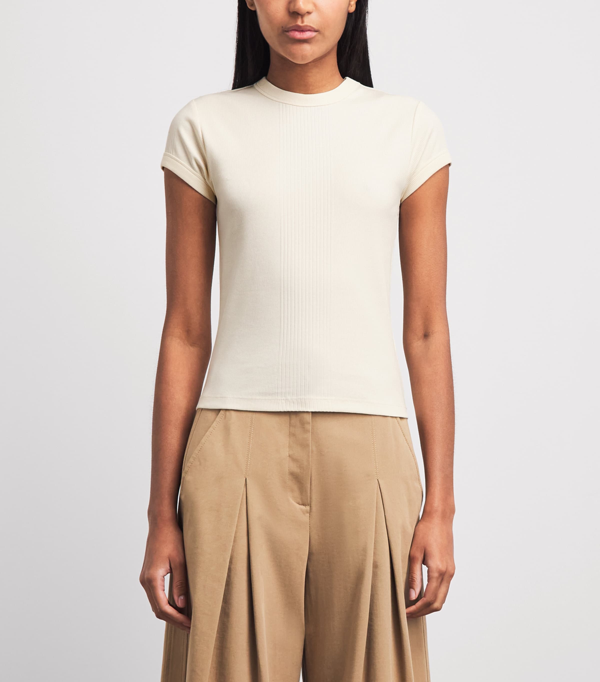 ME+EM Womens Stretch-Cotton Rib T-Shirt Cream Image 4