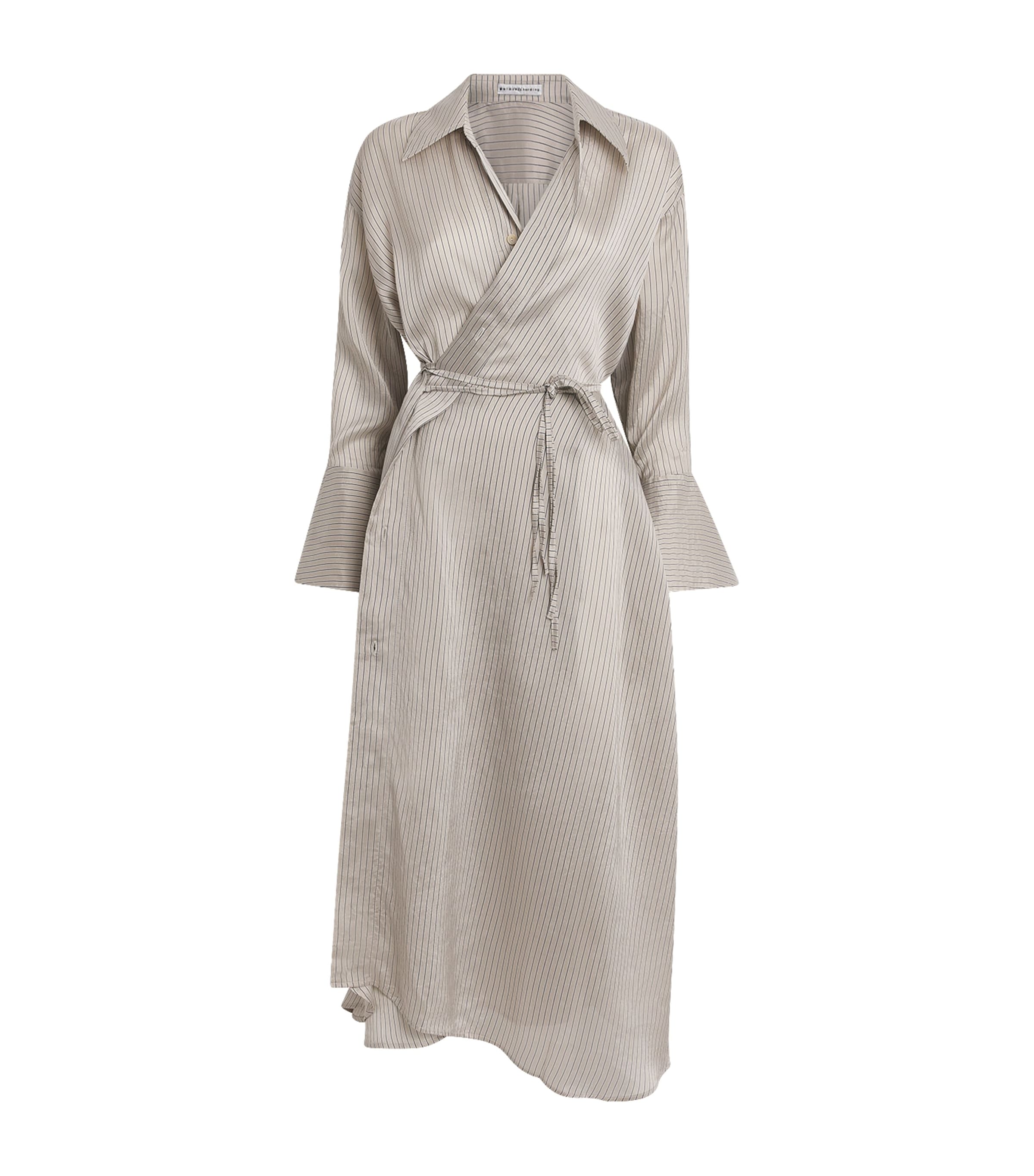 Palmer//Harding Womens Stripe Drift Midi Shirt Dress Beige Silk Stripe Image 1