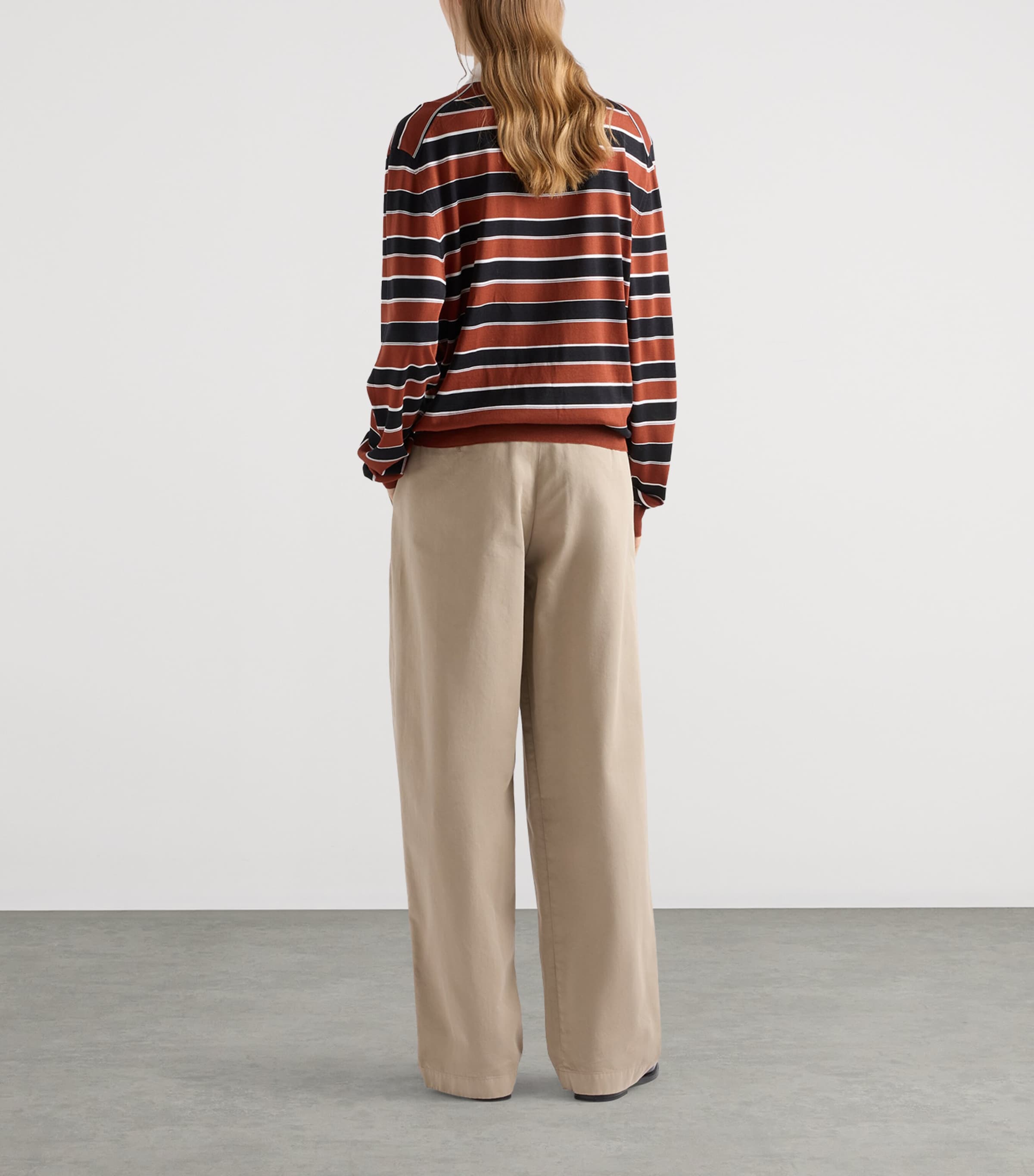 Prada Womens Silk Stripe Polo Sweater Orange Image 5