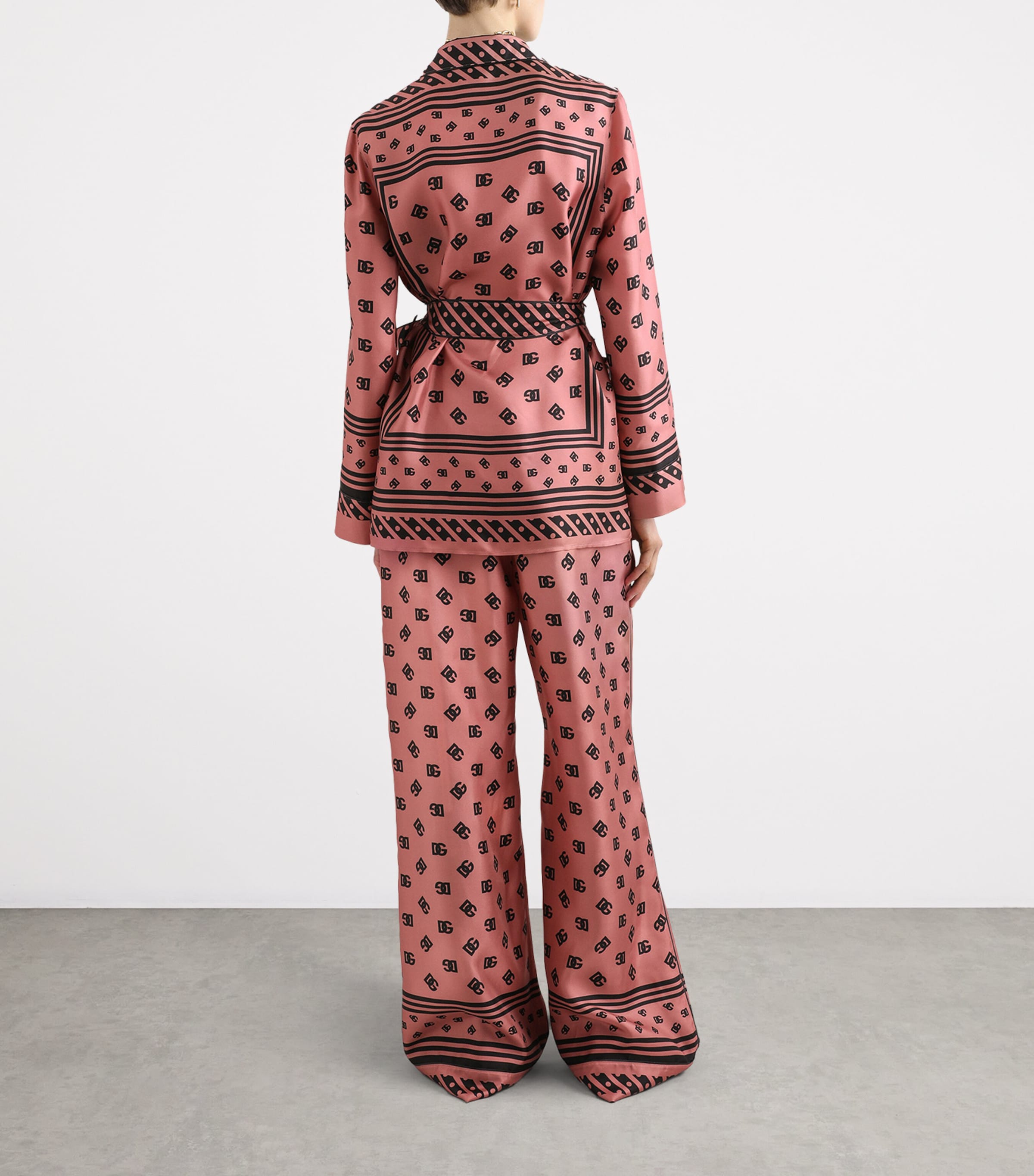 Silk Logo Print Wide-Leg Trousers F0473-POWDER PINK Image 3