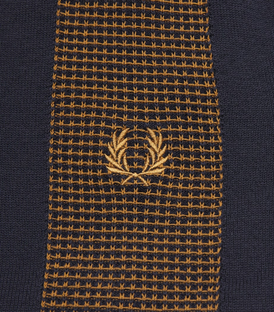 Fred Perry Mens Cotton Panelled Zip-Up Polo Shirt Navy Image 6