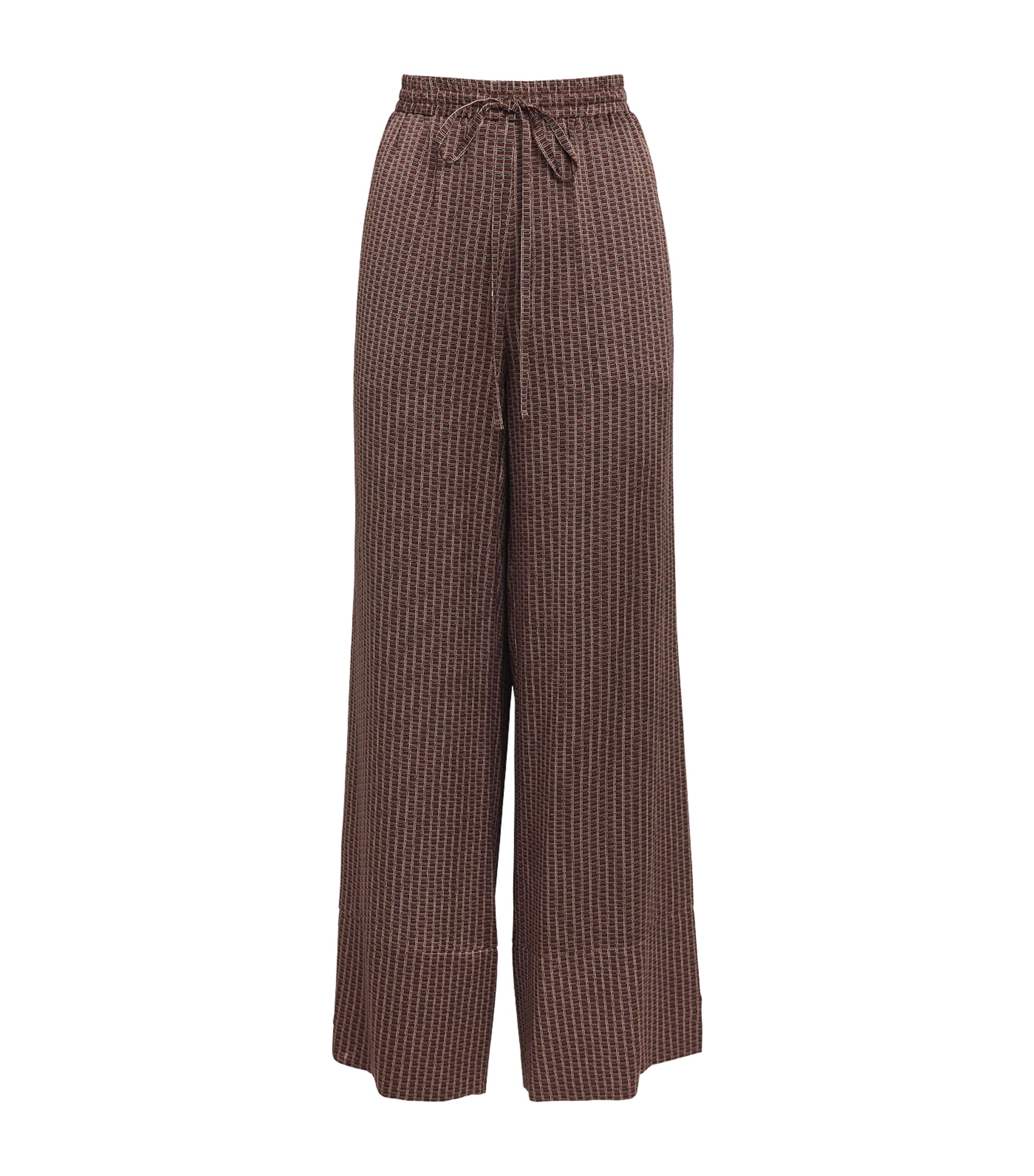 Laura Pitharas Womens Silk Printed Drawstring Trousers Choclate Lp Sqr Prnt Image 1