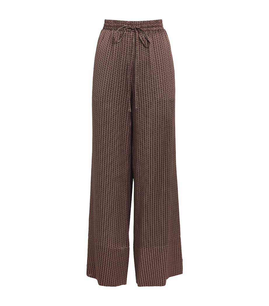 Laura Pitharas Womens Silk Printed Drawstring Trousers Choclate Lp Sqr Prnt Image 1