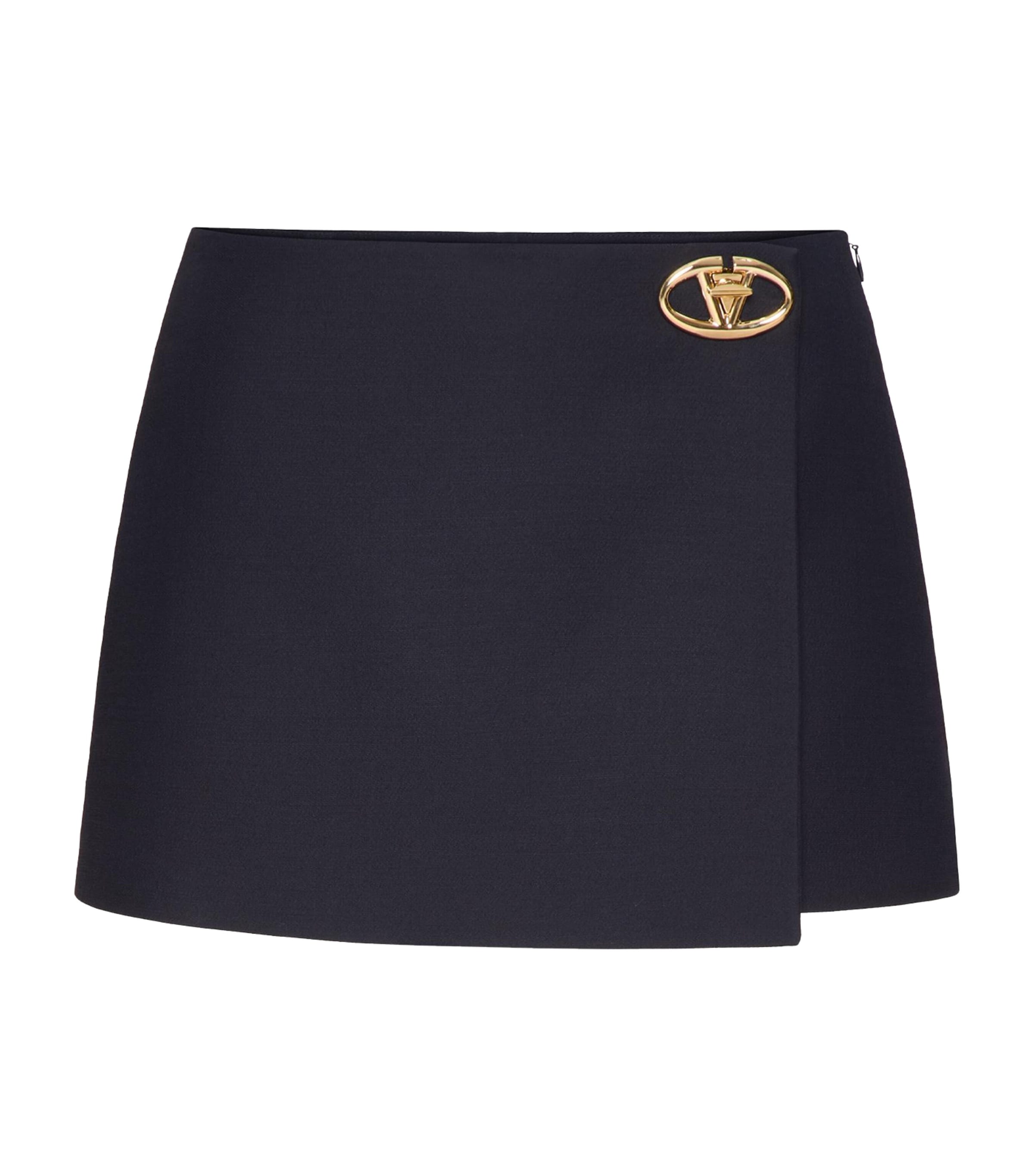 Shop Valentino Wool-silk Skort In Navy