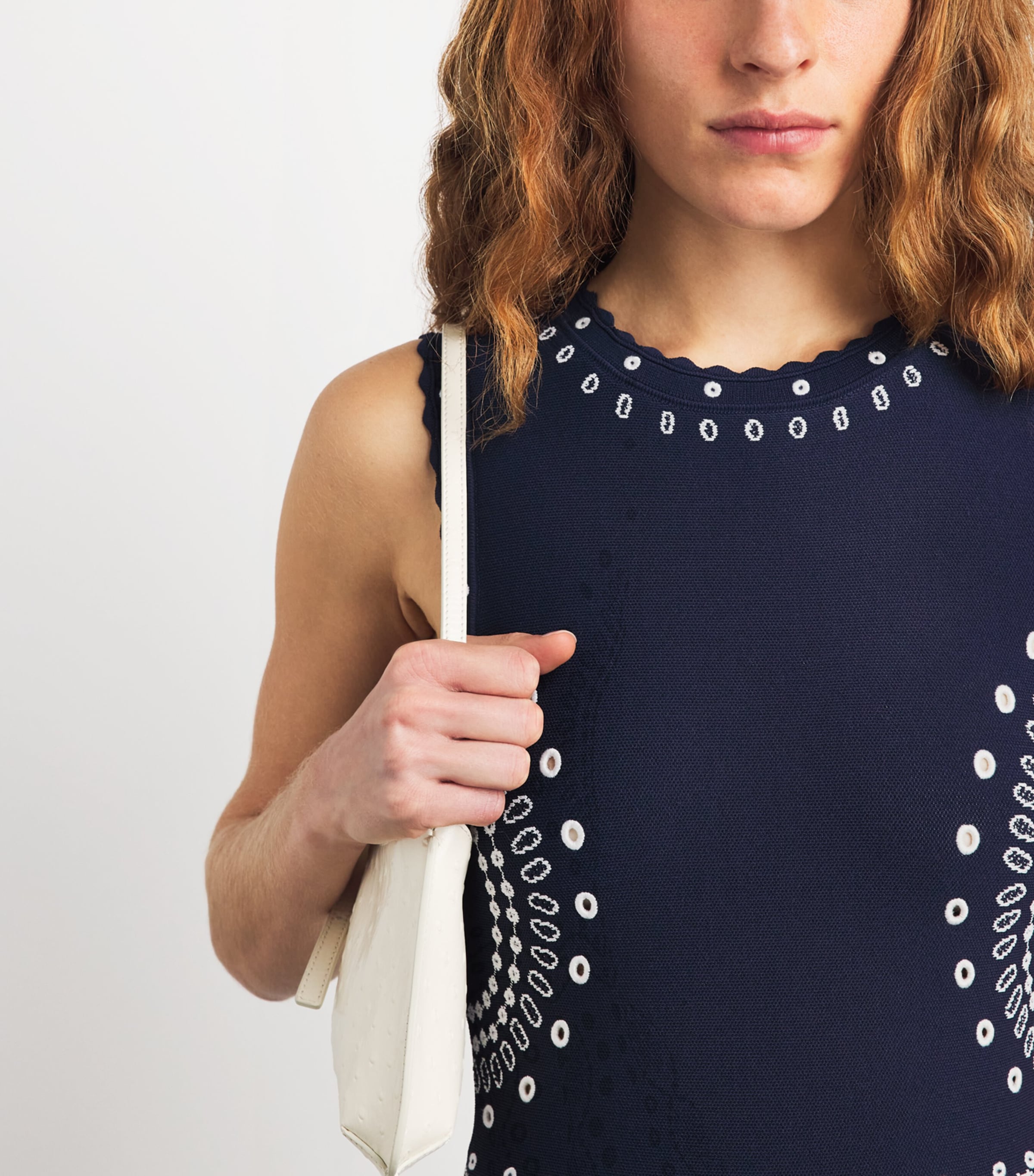 Sandro Paris Womens Knitted Embroidered Mini Dress Navy Blue Image 5
