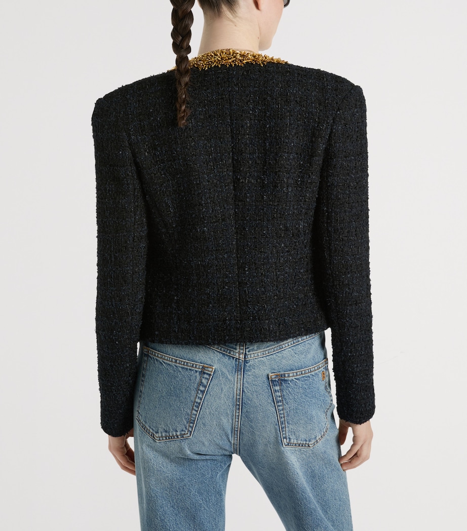 Balmain Womens Tweed Beaded-Trim Blazer Ead Noir Or Image 4