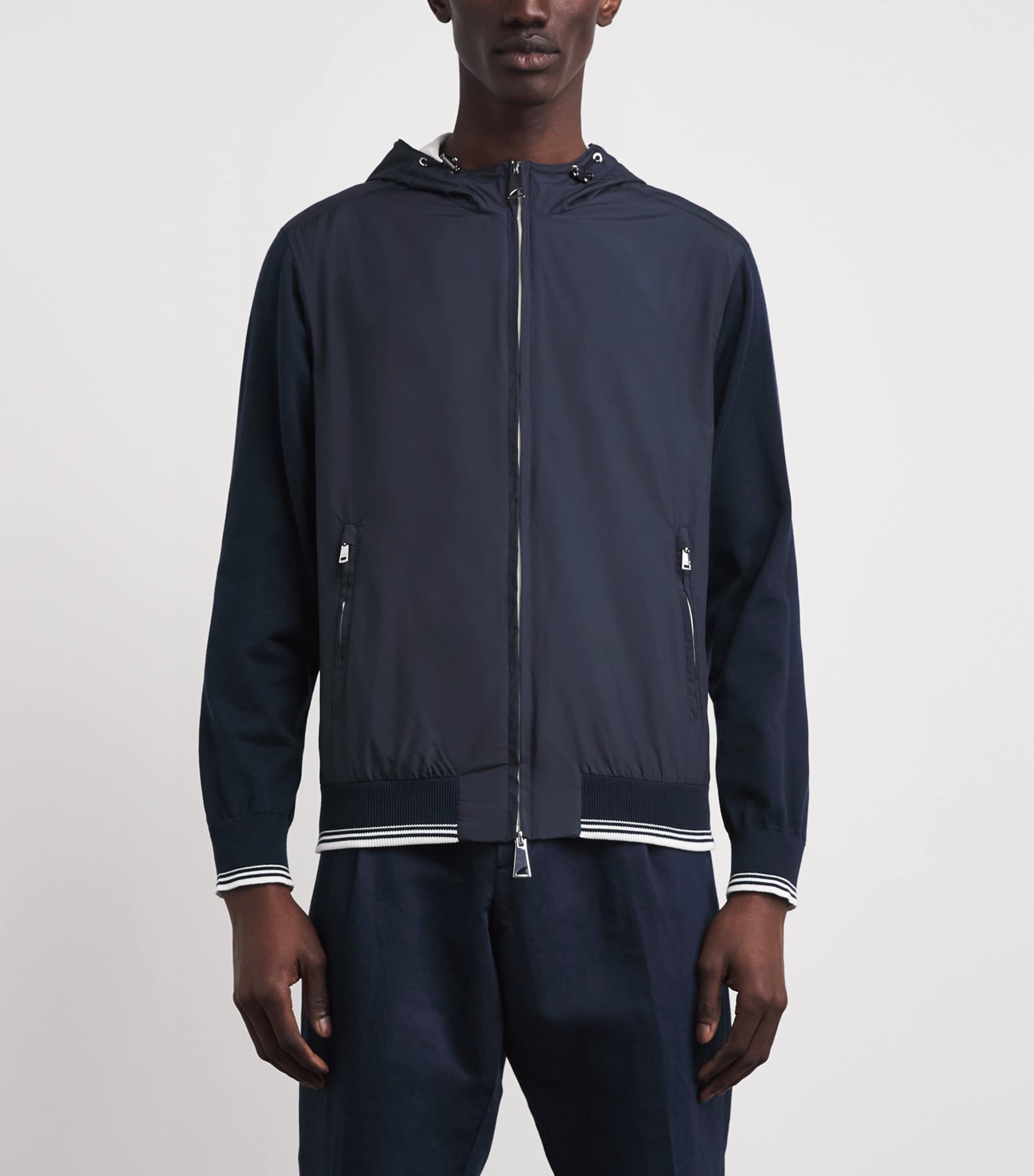 Paul & Shark Mens Cotton Hybrid Hooded Bomber Jacket Blue Image 4