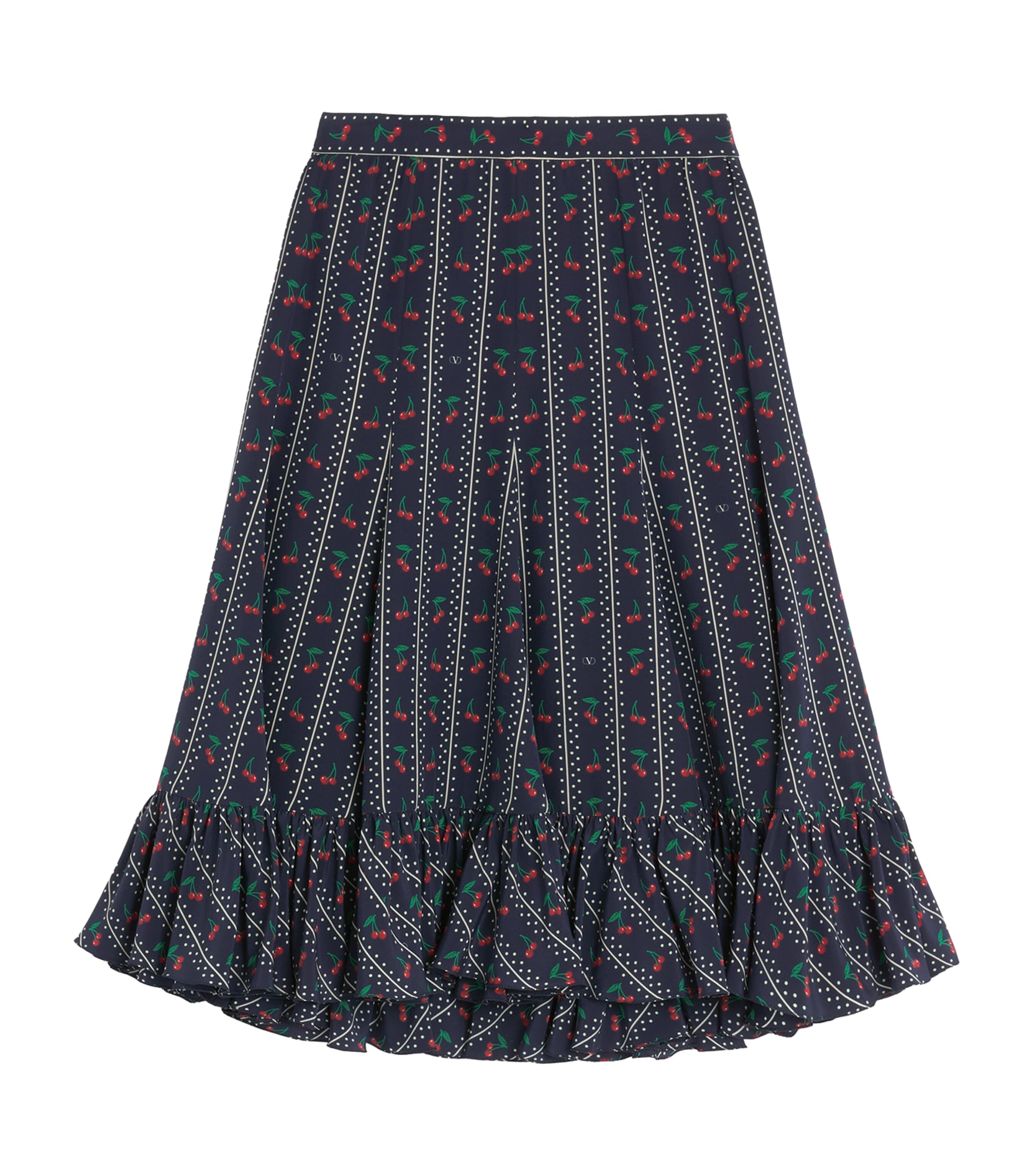 Valentino Crepe De Chine Midi Skirt With Cherryfic Print In Black