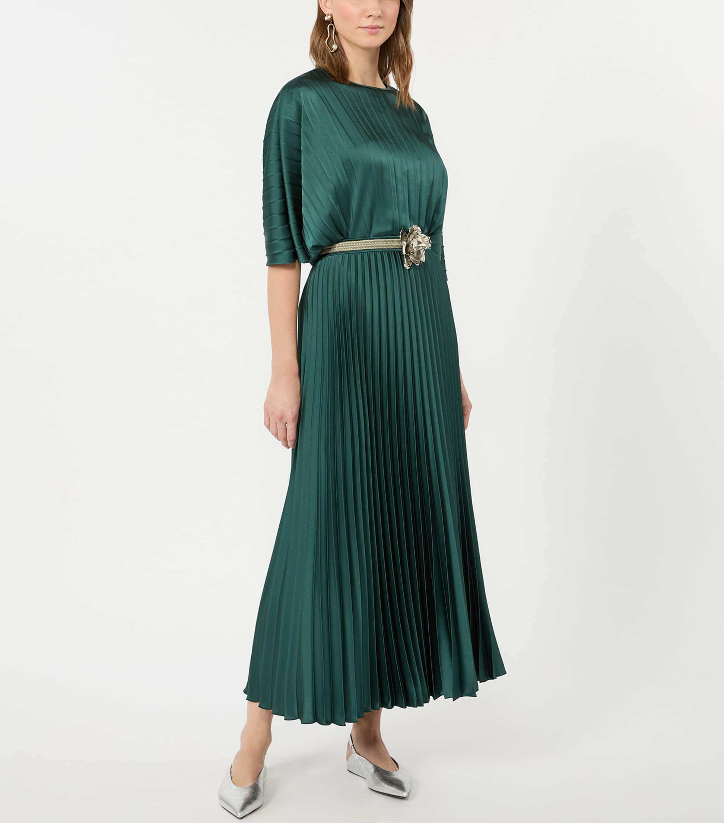 Weekend Max Mara Womens Pleated Short-Sleeve Blouse Dark Green Image 5