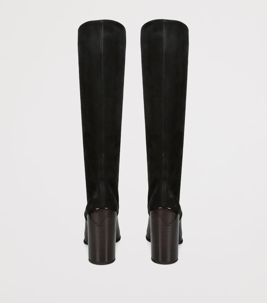 Leather Suede-Trim Knee-High Boots 90 BLACK Image 2