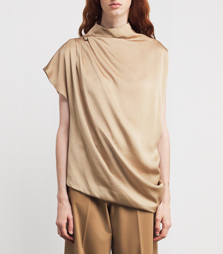 Fabiana Filippi Womens Satin Asymmetric Ruched Top Acero Image 3