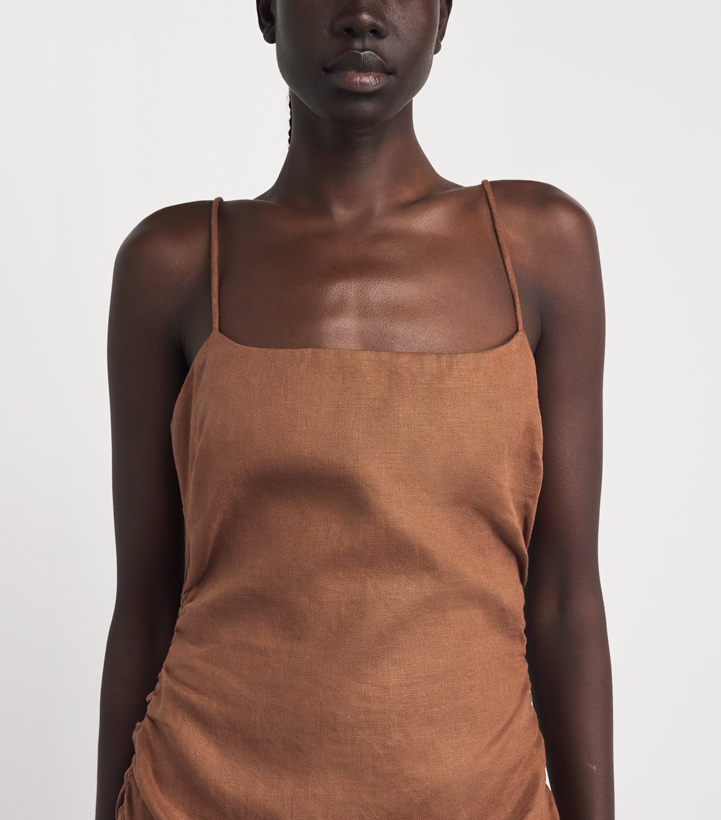 SIR. Womens Linen Tommy Midi Dress Chocolate Image 5