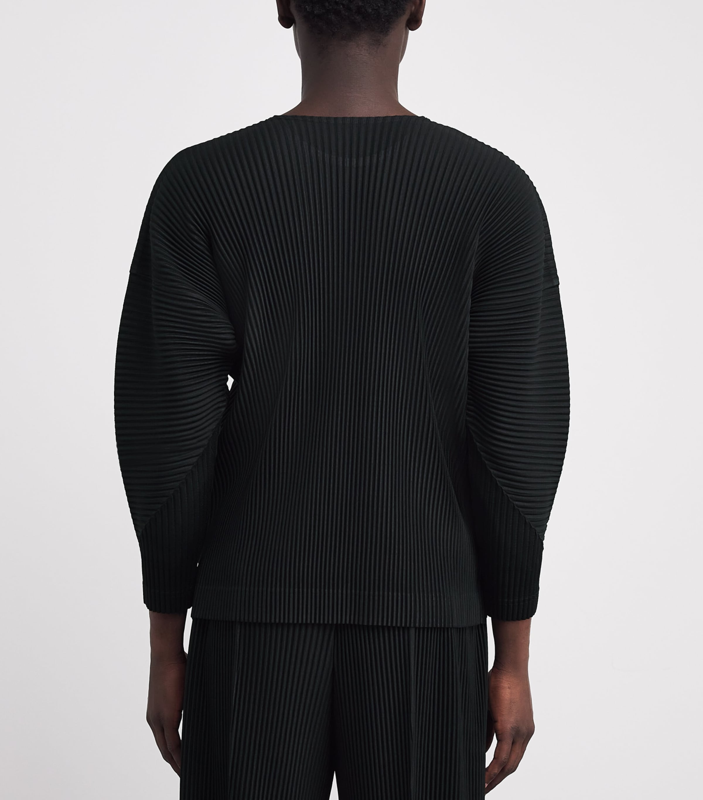 Pleated Long-Sleeve T-Shirt 15-BLACK Image 4