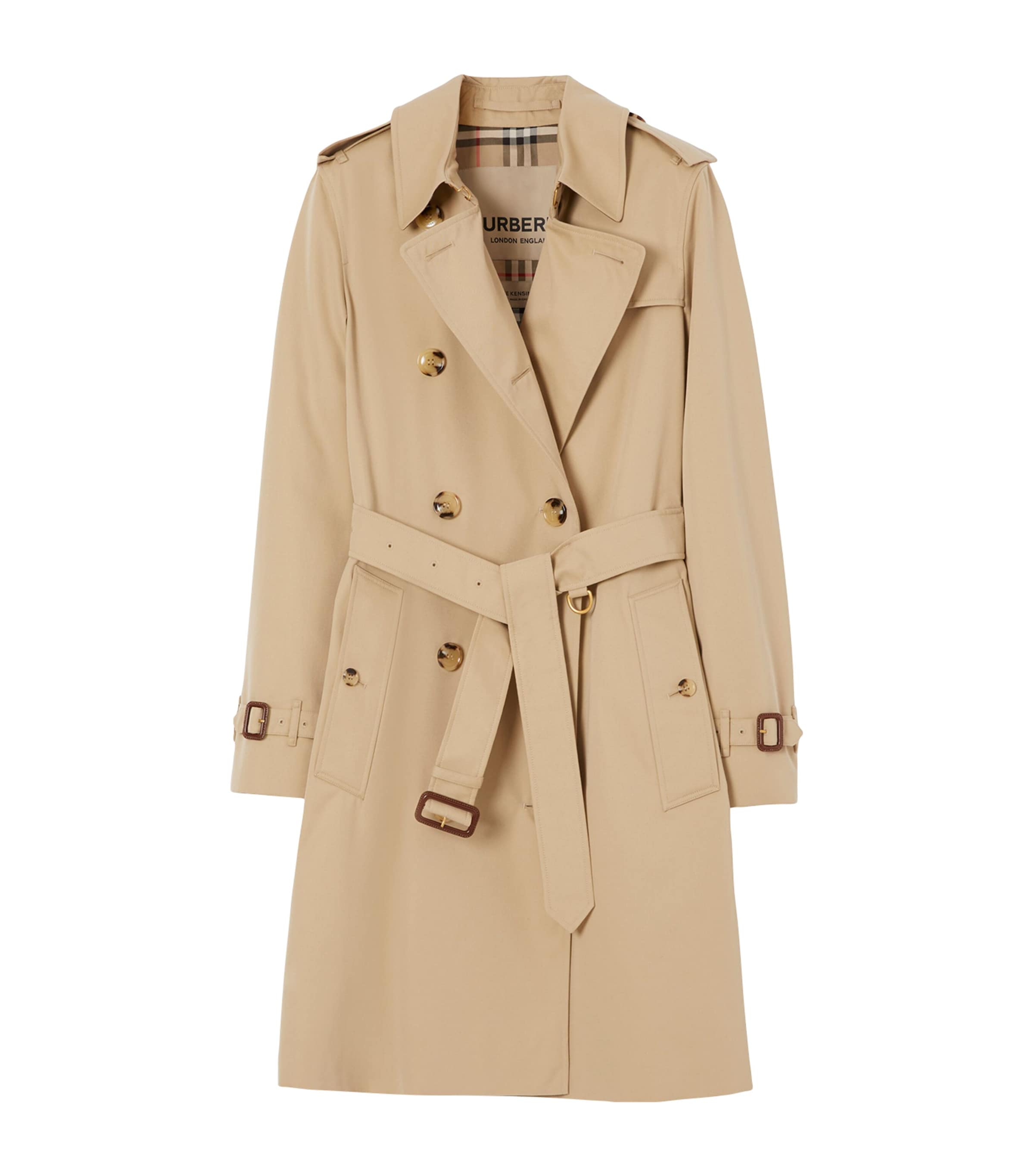 Burberry Yellow Gabardine Kensington Mid-Length Trench Coat