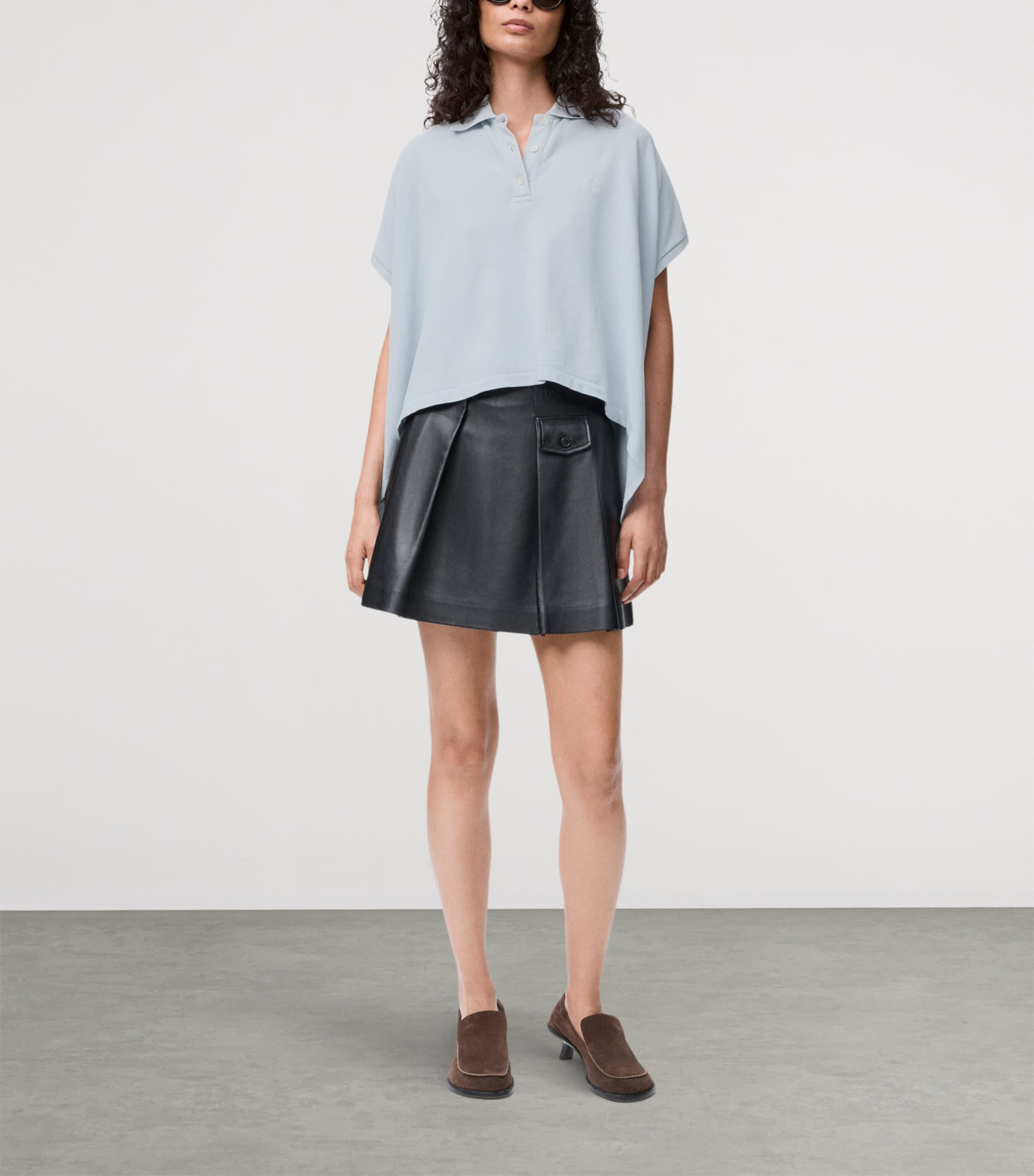 LOEWE Womens Stretch-Cotton Polo Shirt Light Blue Image 2