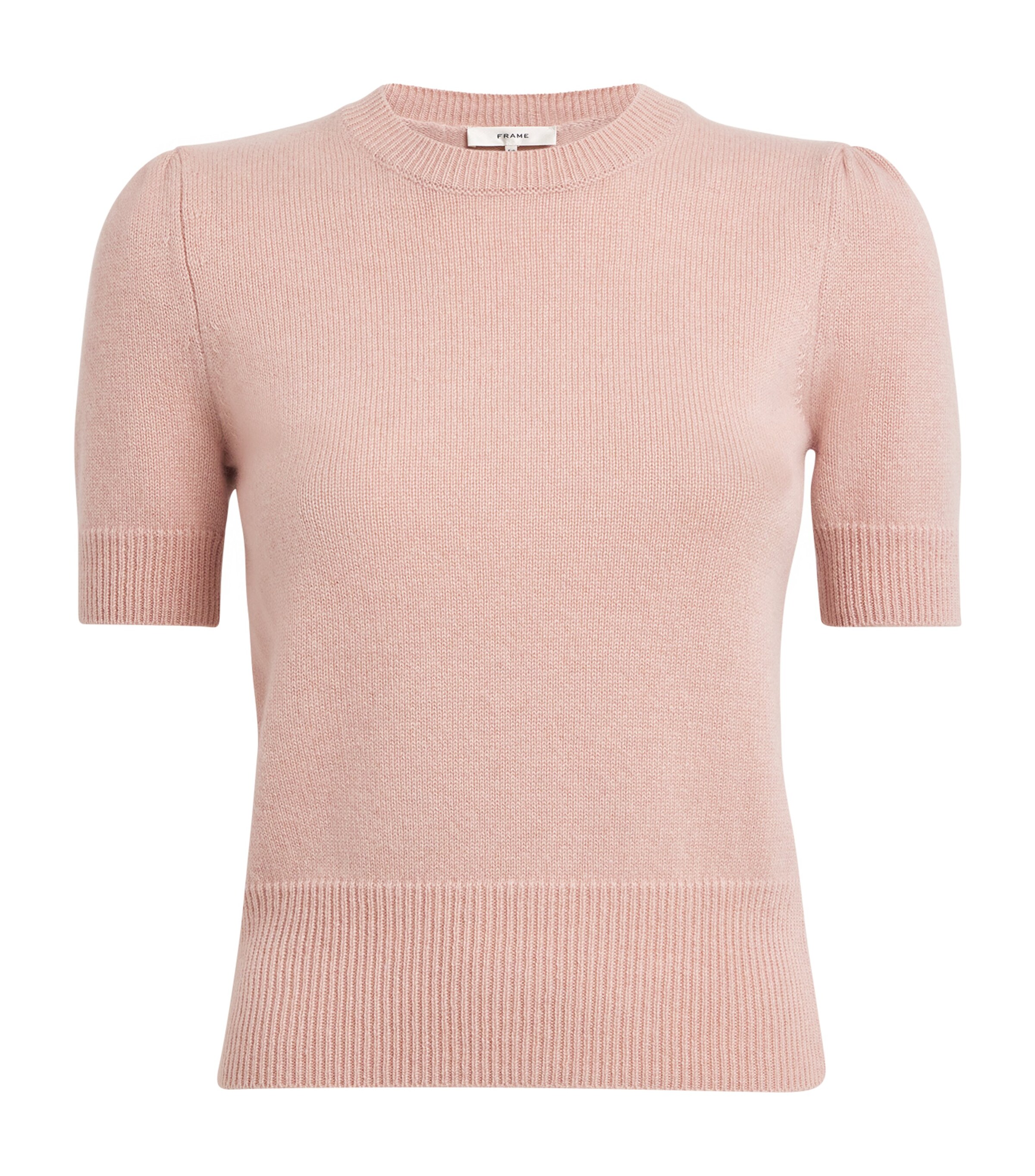FRAME Womens Cashmere Short-Sleeve Sweater Almond Pink Image 1