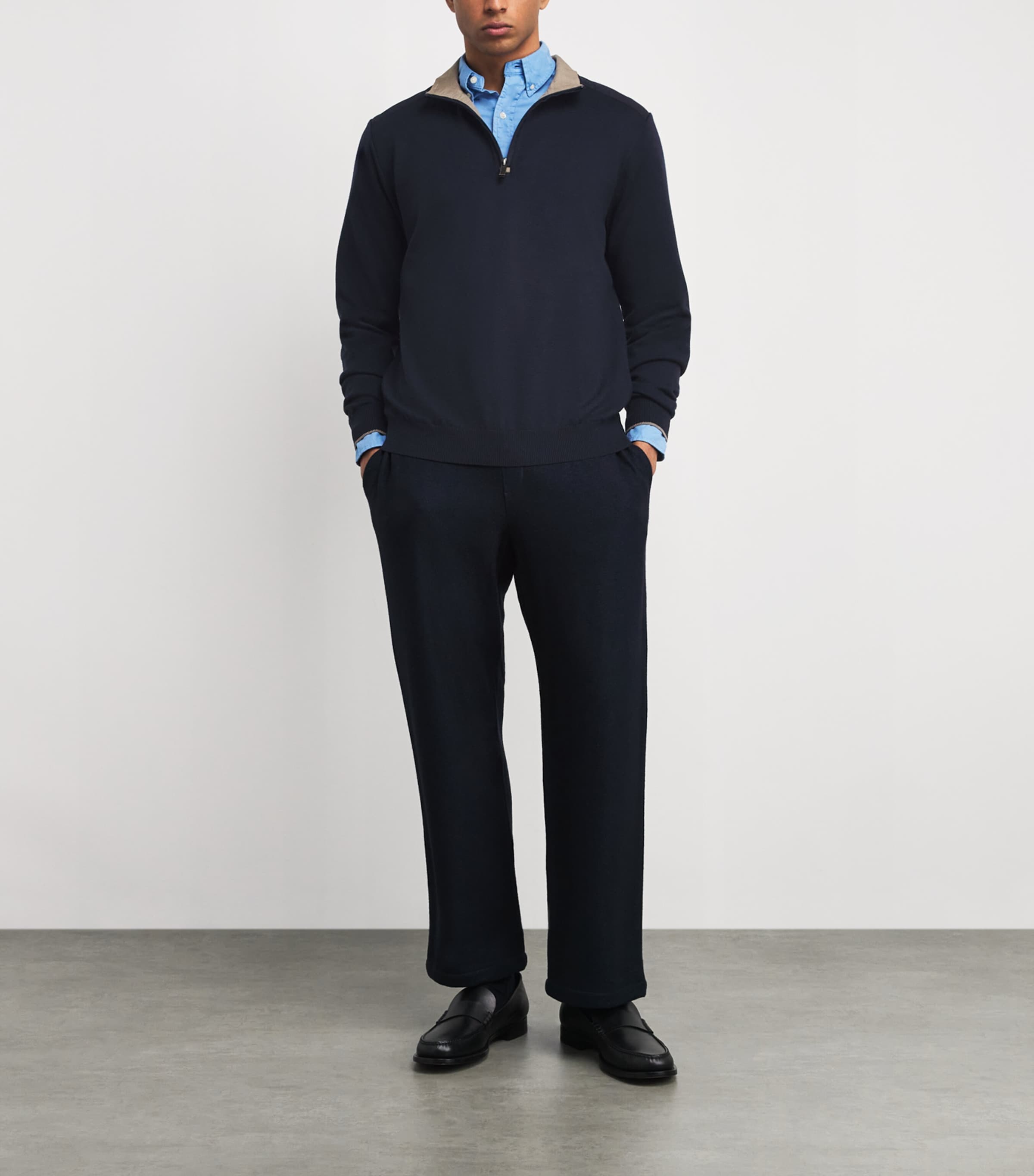 Virgin Wool-Silk Quarter-Zip Sweater 050 BLUE Image 2