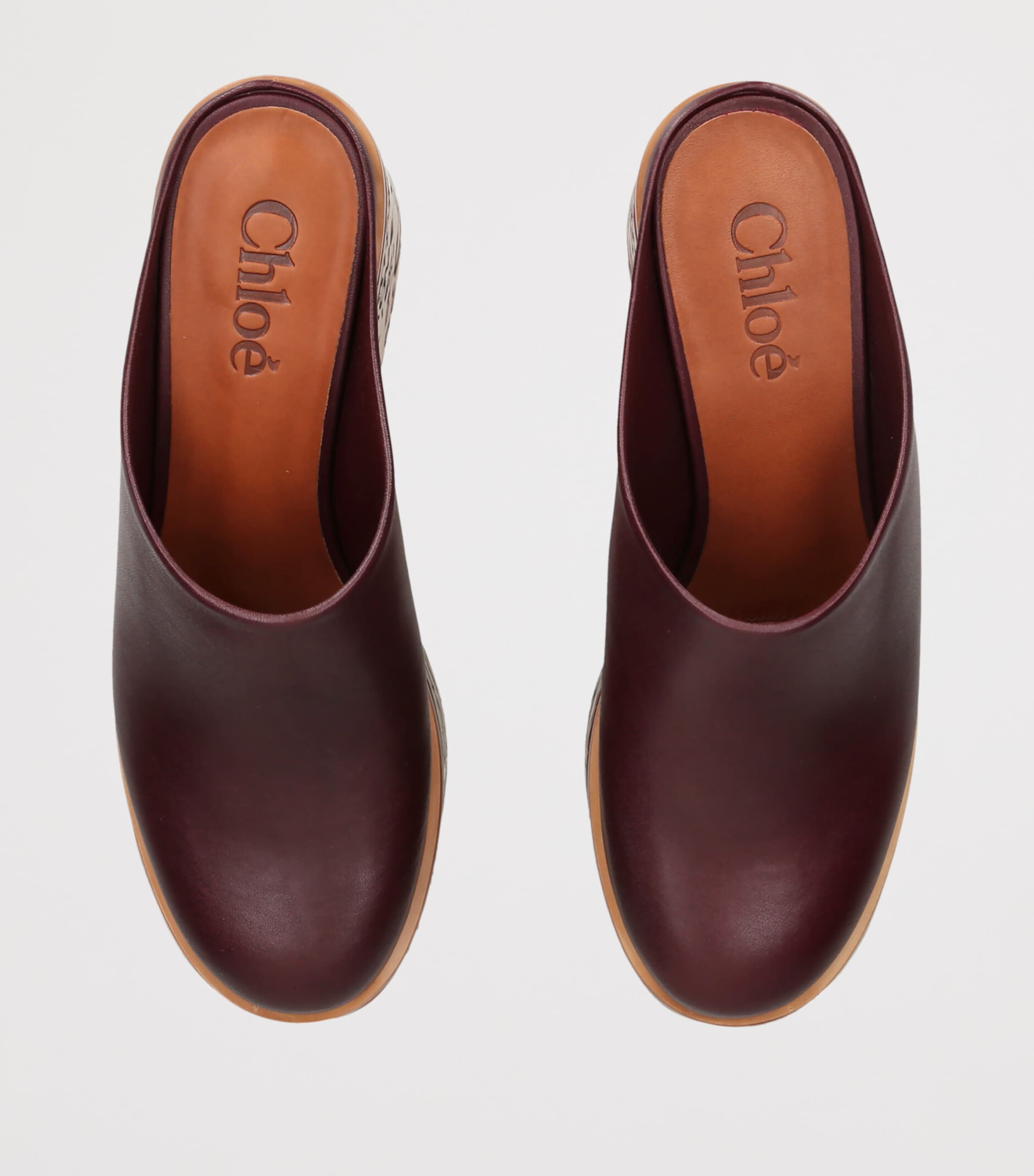 Chloé Leather Wedge Mules 80 Wine Image 4