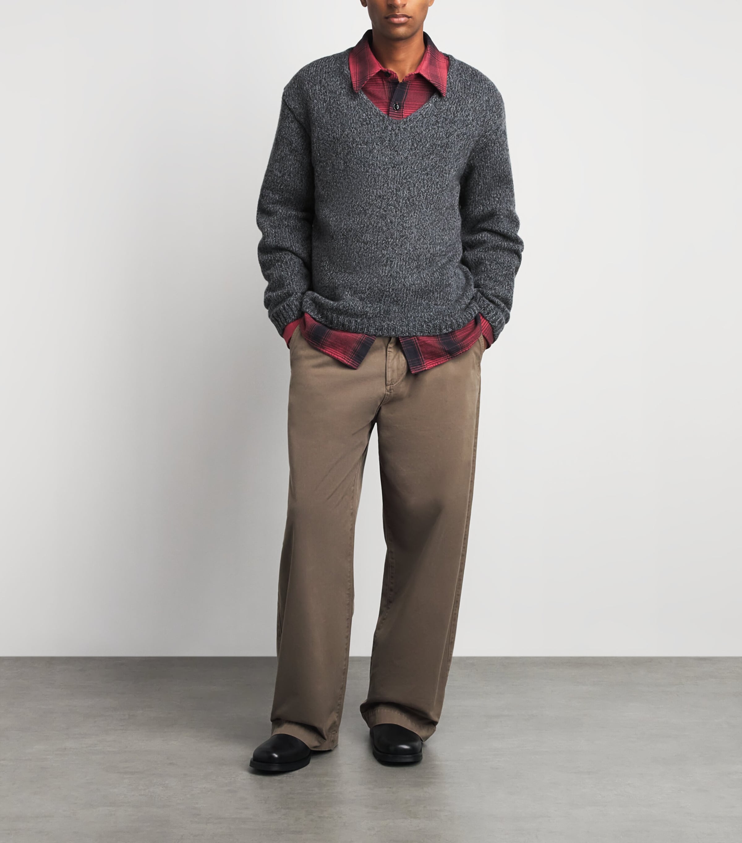 Our Legacy Mens Wool Link V-Neck Sweater Slub Twst Ash Gry Wl Image 2