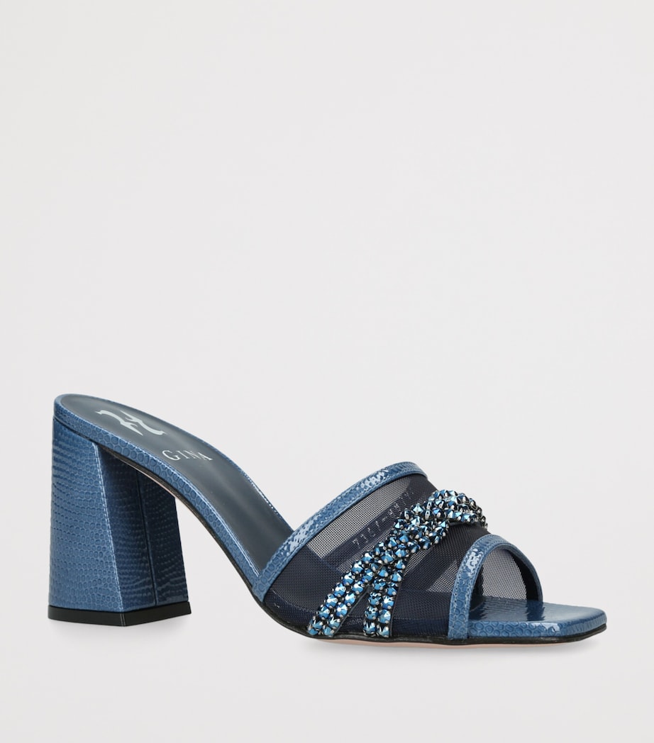 Leather Snake-Embossed Embellished Loire Mules 85 NAVY Image 3
