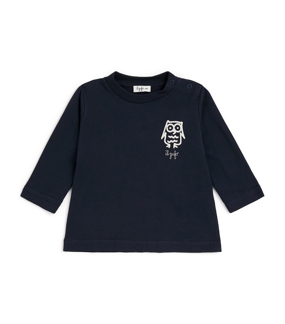 Cotton Embroidered Owl Long-Sleeve T-Shirt (6-36 Months) 071LIGHT GREY Image 1