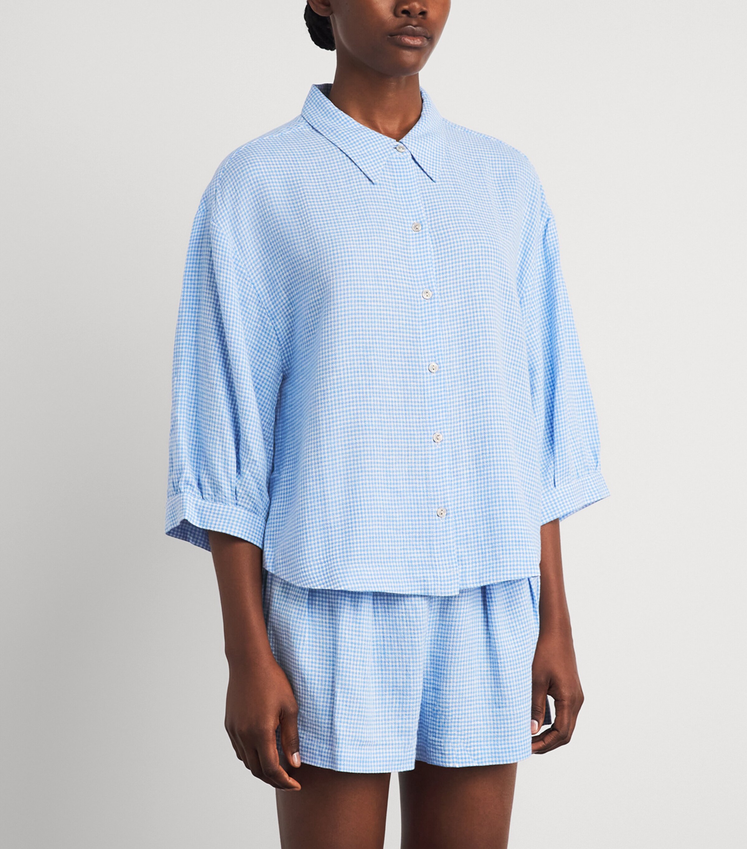 Eberjey Womens Linen-Blend Gingham Pyjama Top Gwsb Gingham Wh Image 5