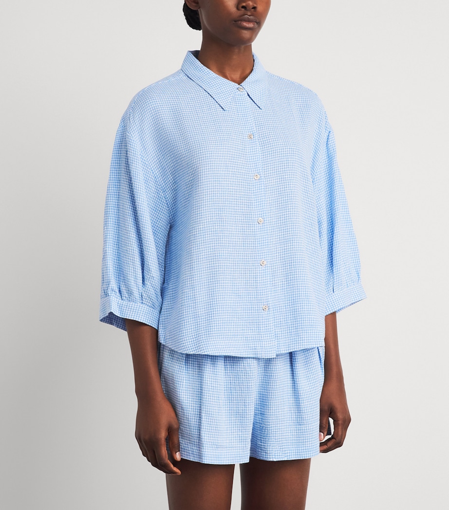 Eberjey Womens Linen-Blend Gingham Pyjama Top Gwsb Gingham Wh Image 5