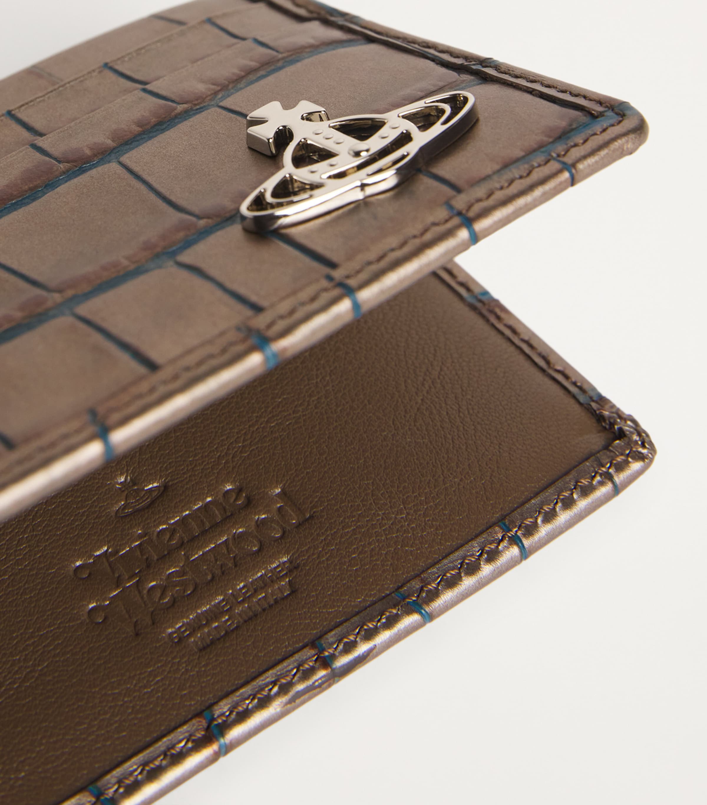 Vivienne Westwood Brown Leather Croc-Embossed Orb Card Holder 