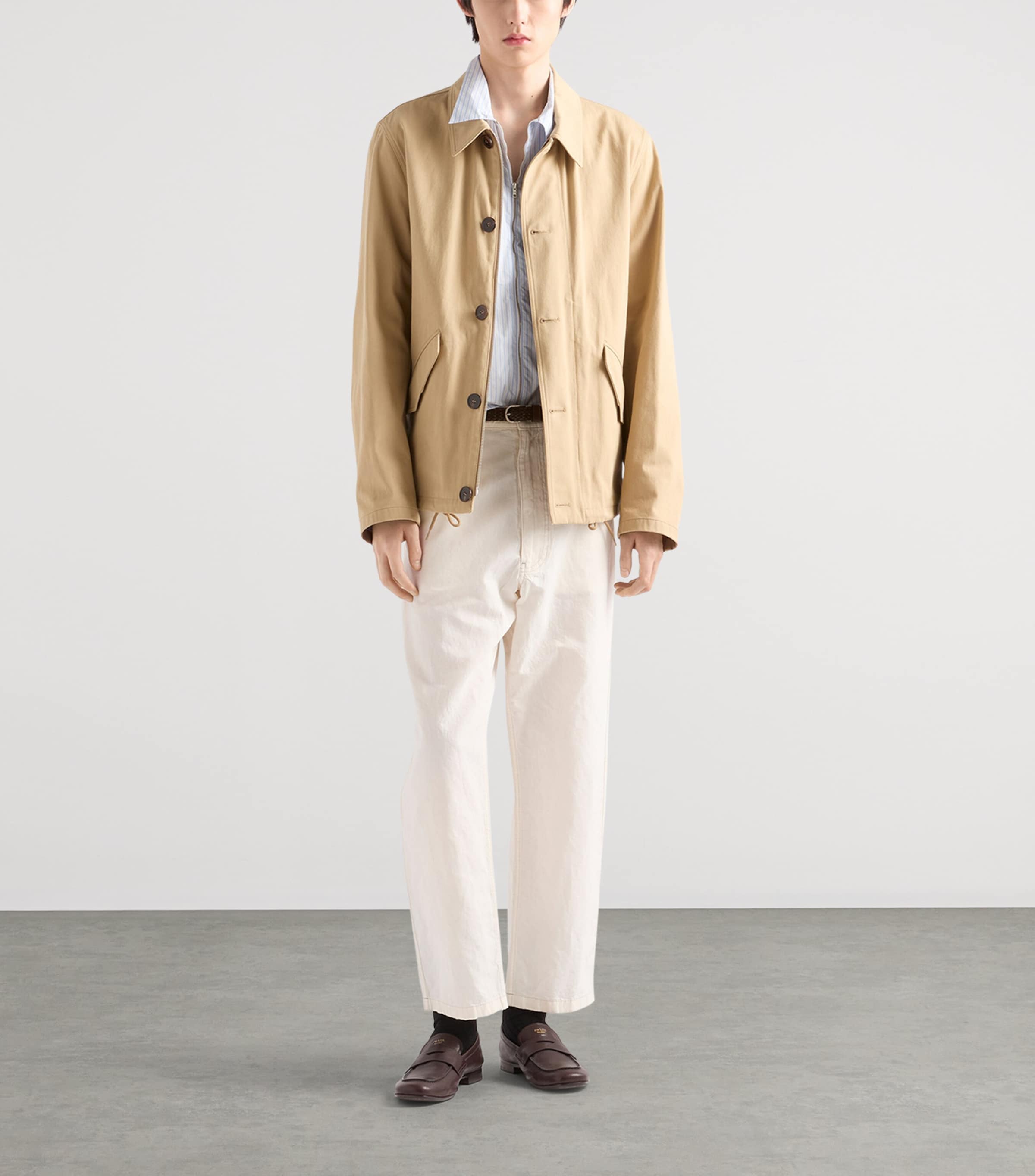 Prada Mens Cotton Collared Jacket Neutral Image 2