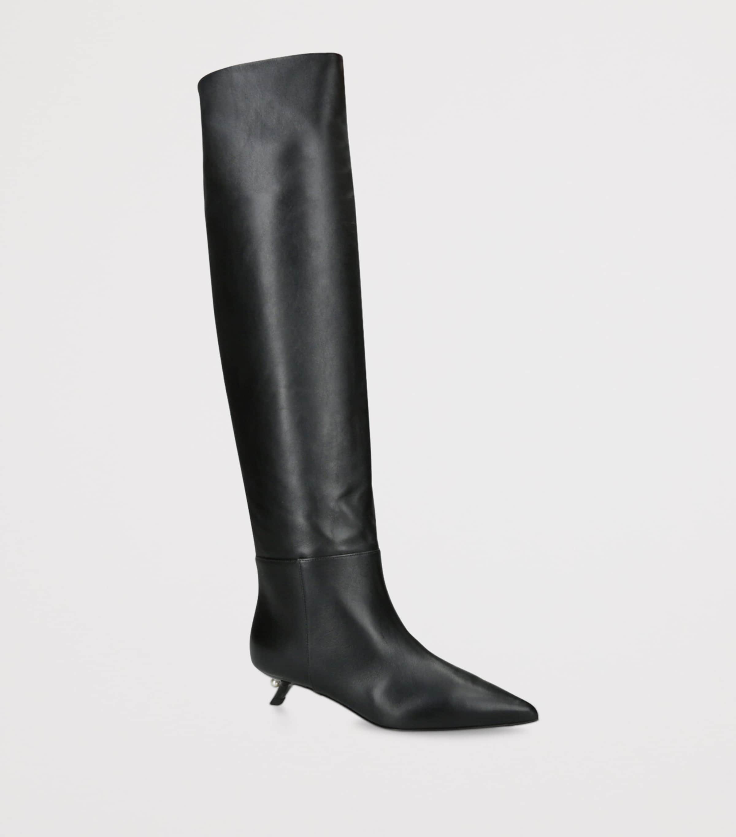 Leather Derby Knee-High Boots 35 BLACK Image 3