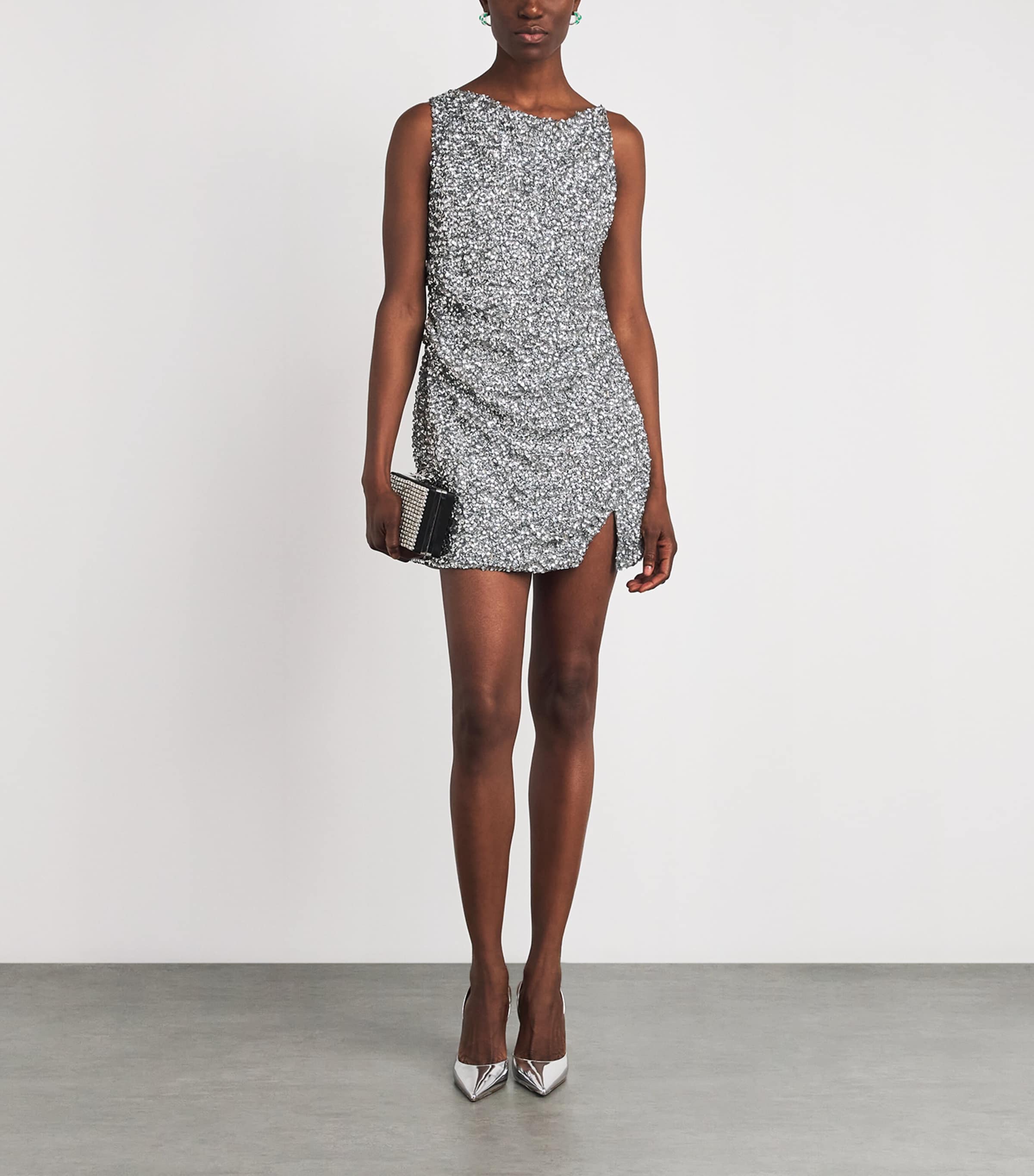 Rachel Gilbert Womens Embellished Zayn Mini Dress Silver Image 2
