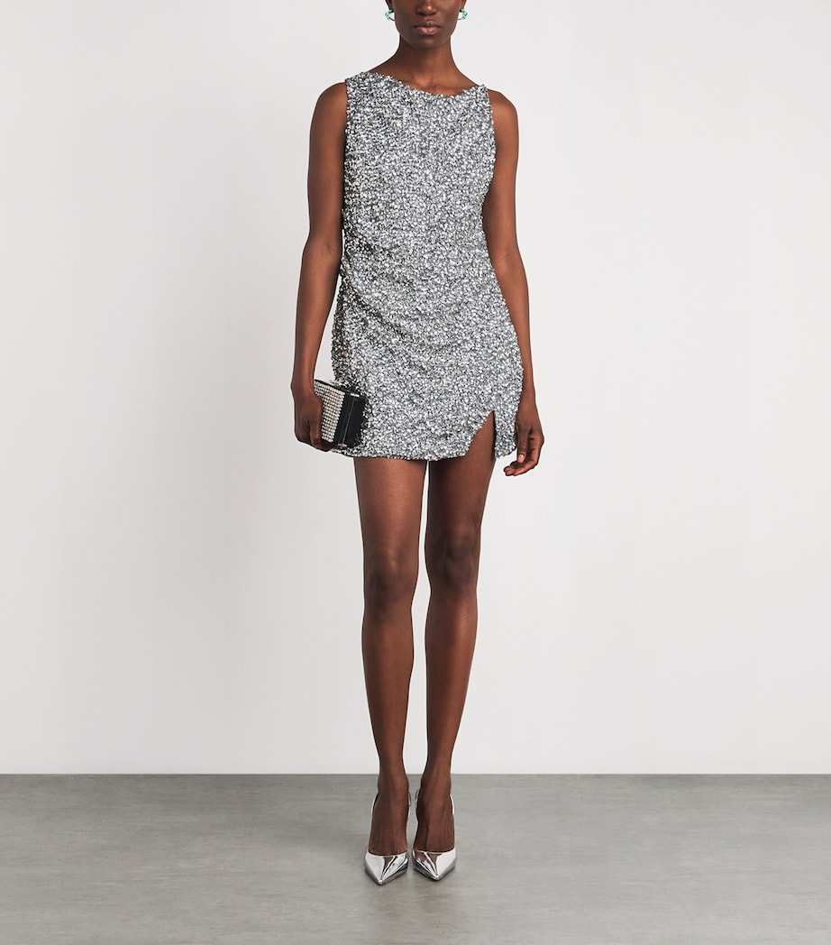 Rachel Gilbert Womens Embellished Zayn Mini Dress Silver Image 2