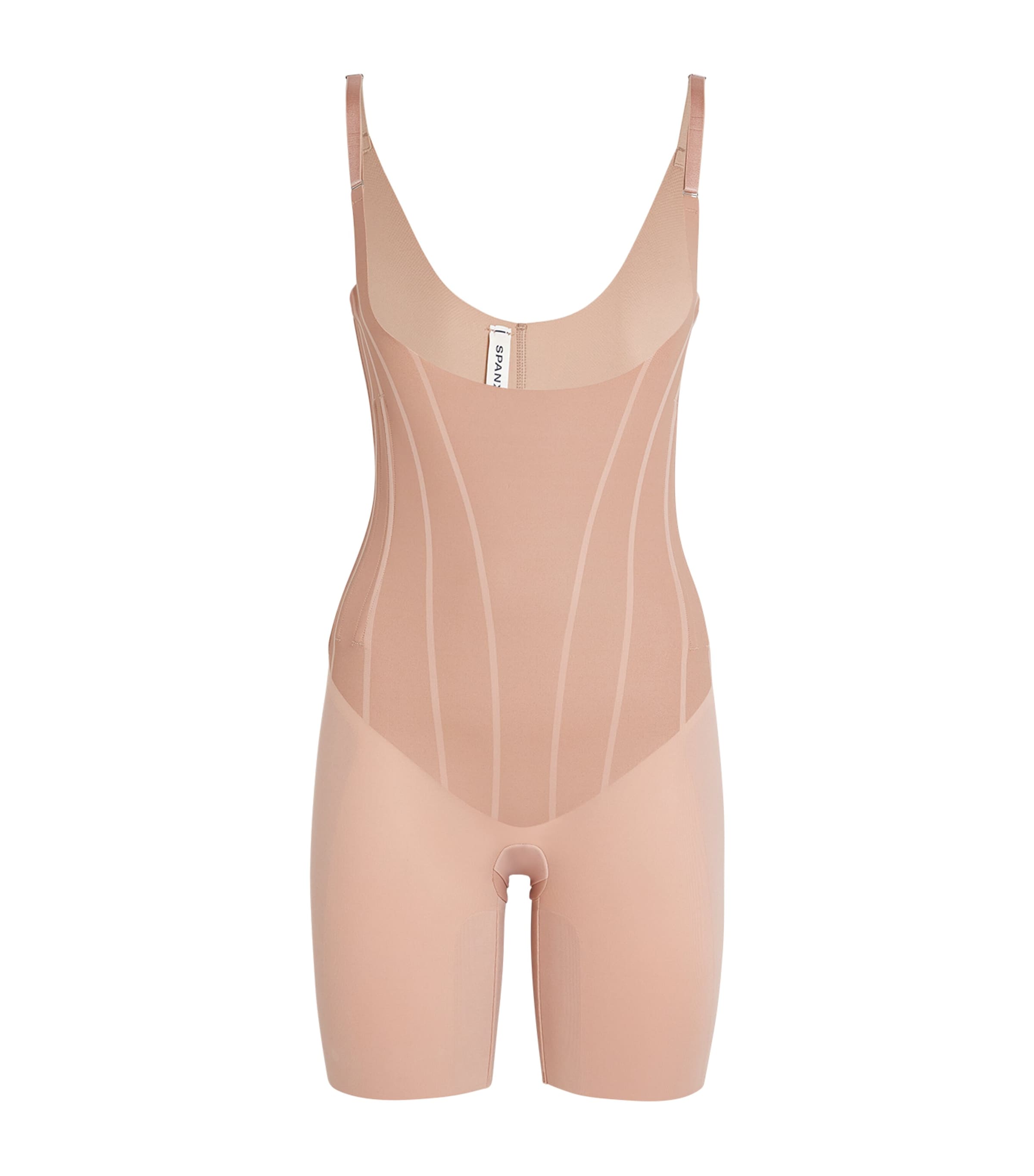 Spanx Supersculpt Totalcontour Open-bust Mid-thigh Bodysuit In Beige
