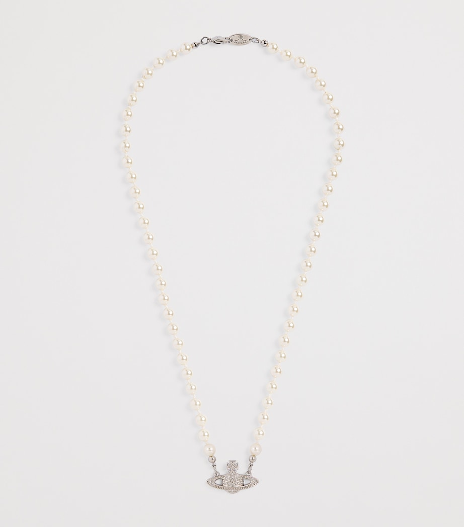 Vivienne Westwood Pearl Mini Bas Relief Necklace Plat/crm/cryst Image 3