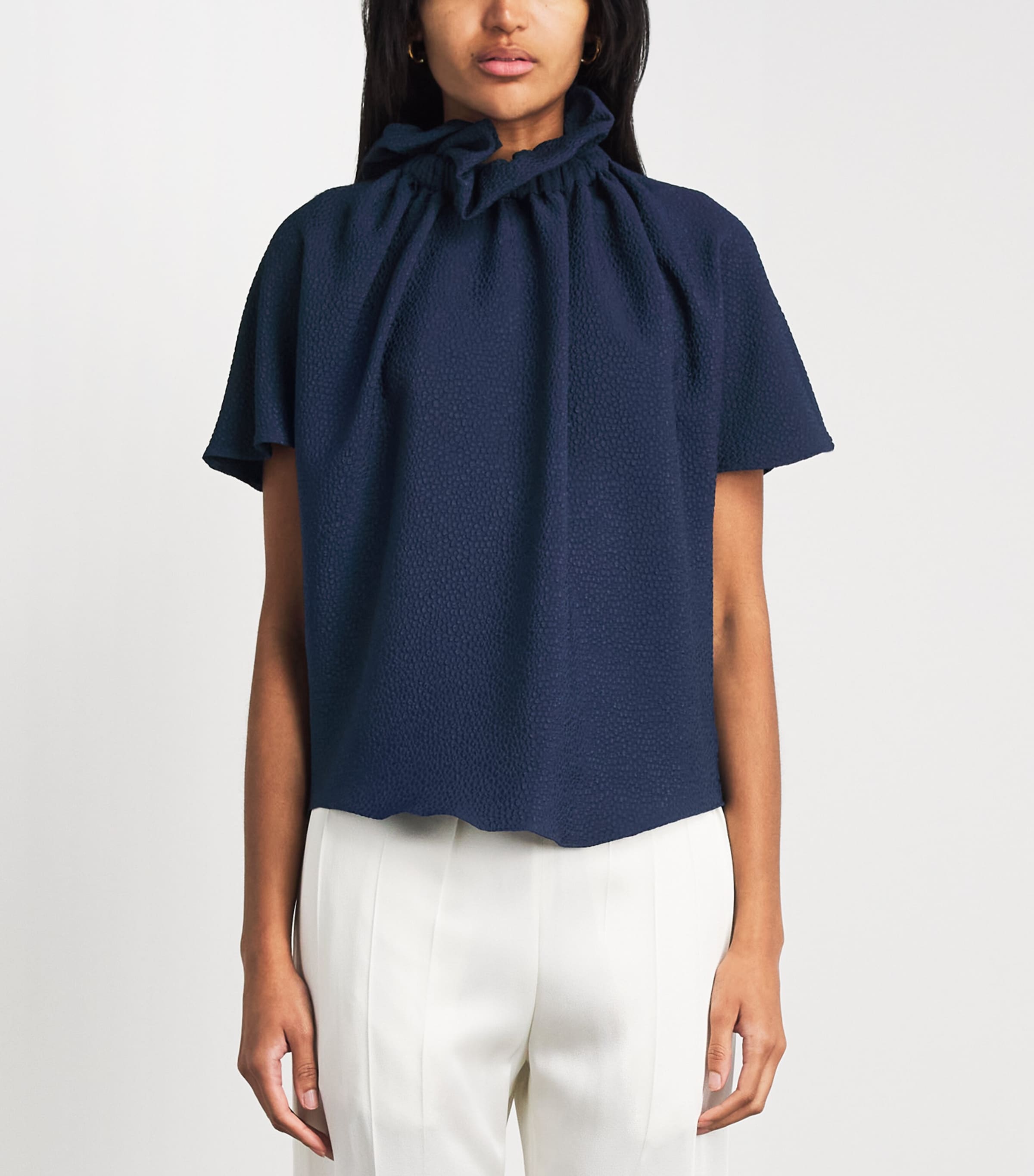 Edeline Lee Womens Ruff Blouse Navy Image 4