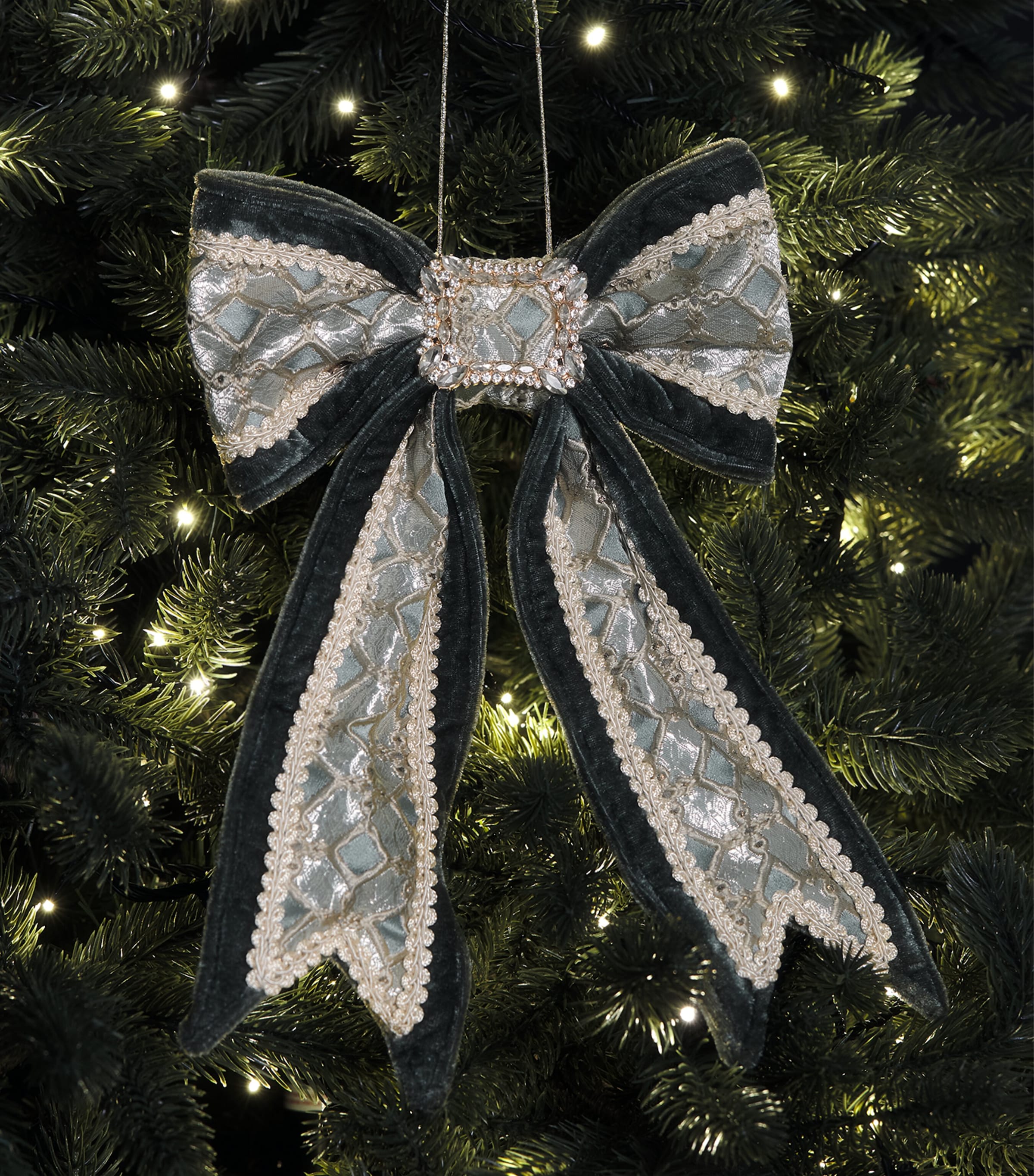 Luxury Garland Ribbon Bow Tree Decoration Petrol Blue/chmpgne Image 3