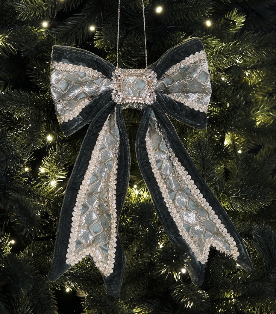 Luxury Garland Ribbon Bow Tree Decoration Petrol Blue/chmpgne Image 3