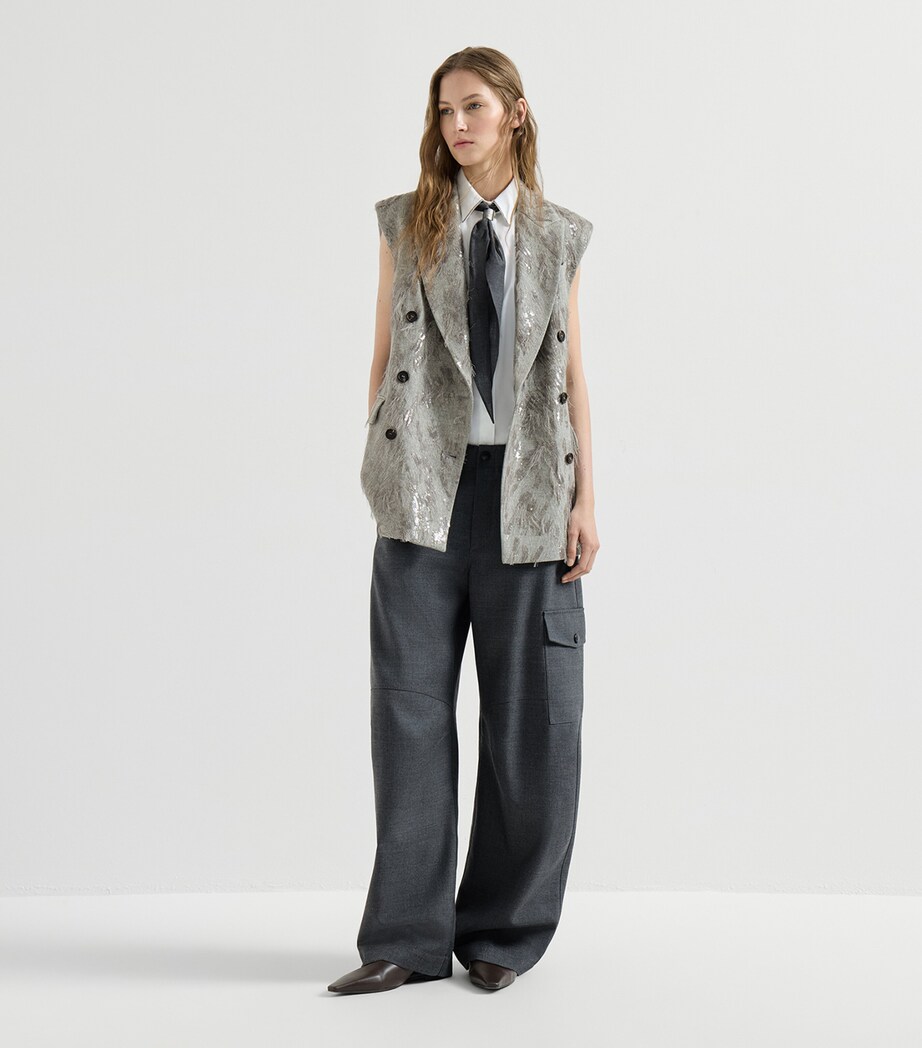 Brunello Cucinelli Womens Stretch-Cotton Poplin Sleeveless Shirt Image 3