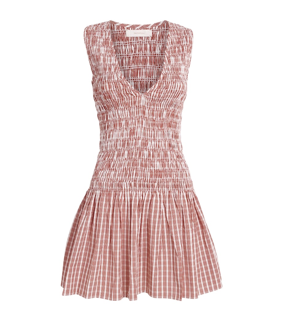 Faithfull The Brand Womens Cotton Shirred Palomar Mini Dress Paloma Chk Cnnmn Wht Image 1