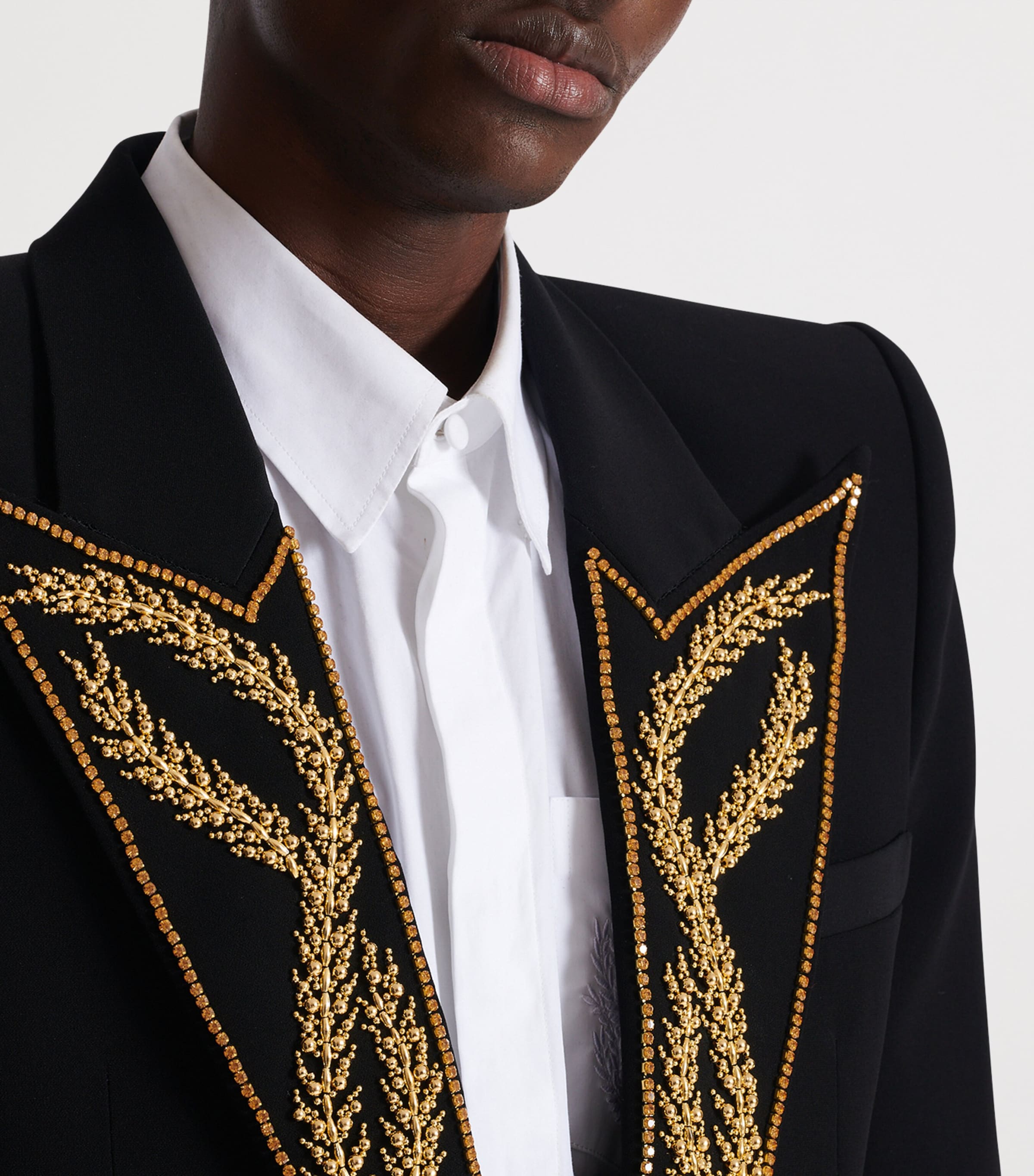 ☆PEARL EMBELLISHED WOOL SILK TUXEDO JACKET/KIMHEKIM☆ Pearl Embellished Tuxedo (Black) - KIMHĒKIM