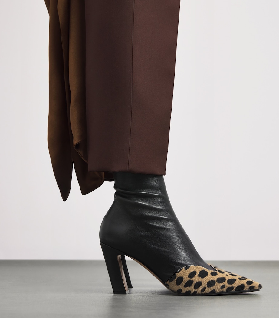 Khaite Leather Leopard-Trim Nevada Ankle Boots 85 Camel/oth Image 2