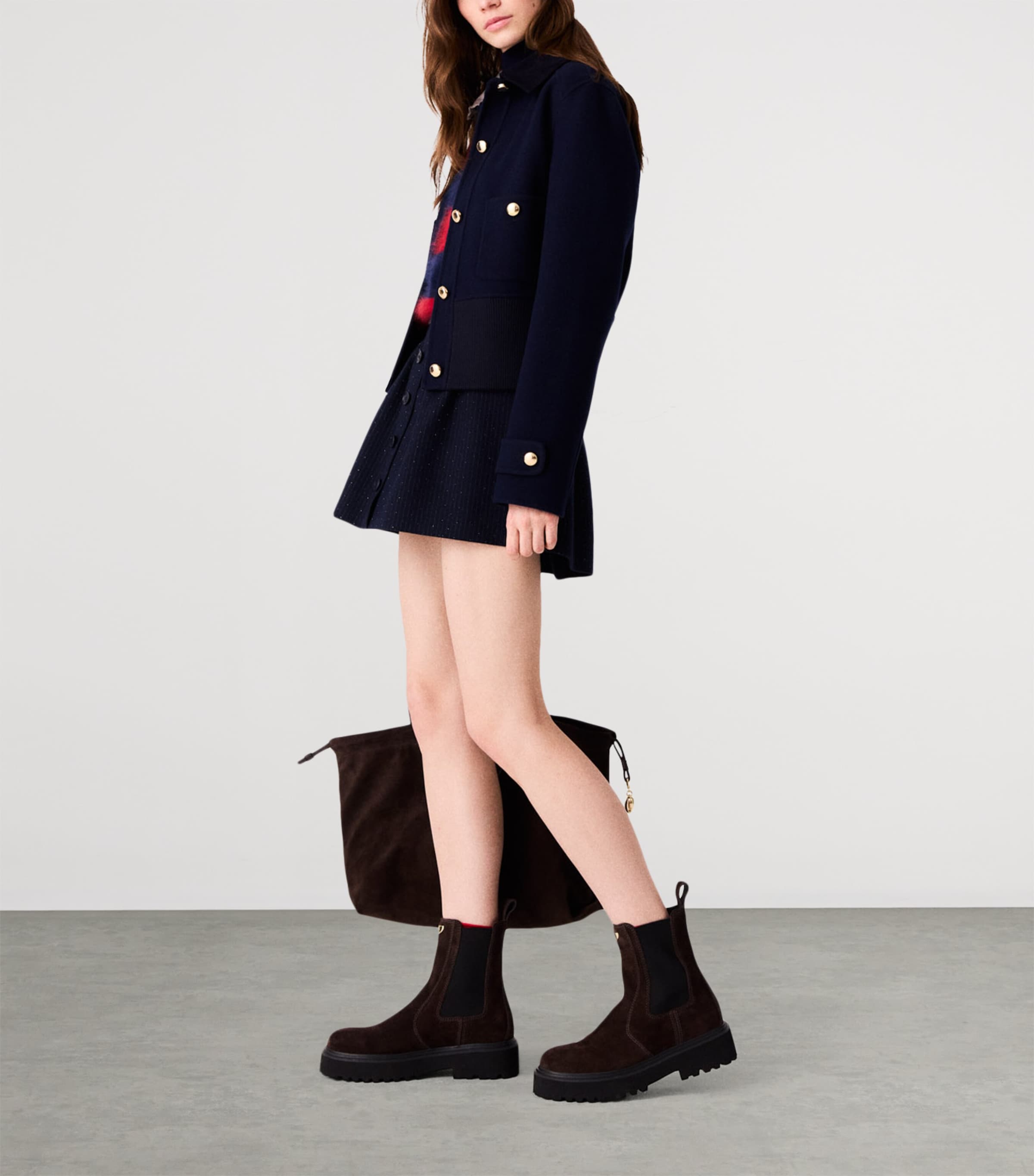Maje Womens Wool-Blend Cropped Jacket Navy Image 3