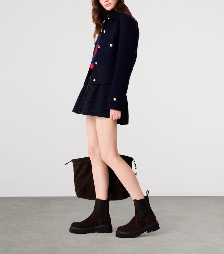 Maje Womens Wool-Blend Cropped Jacket Navy Image 3