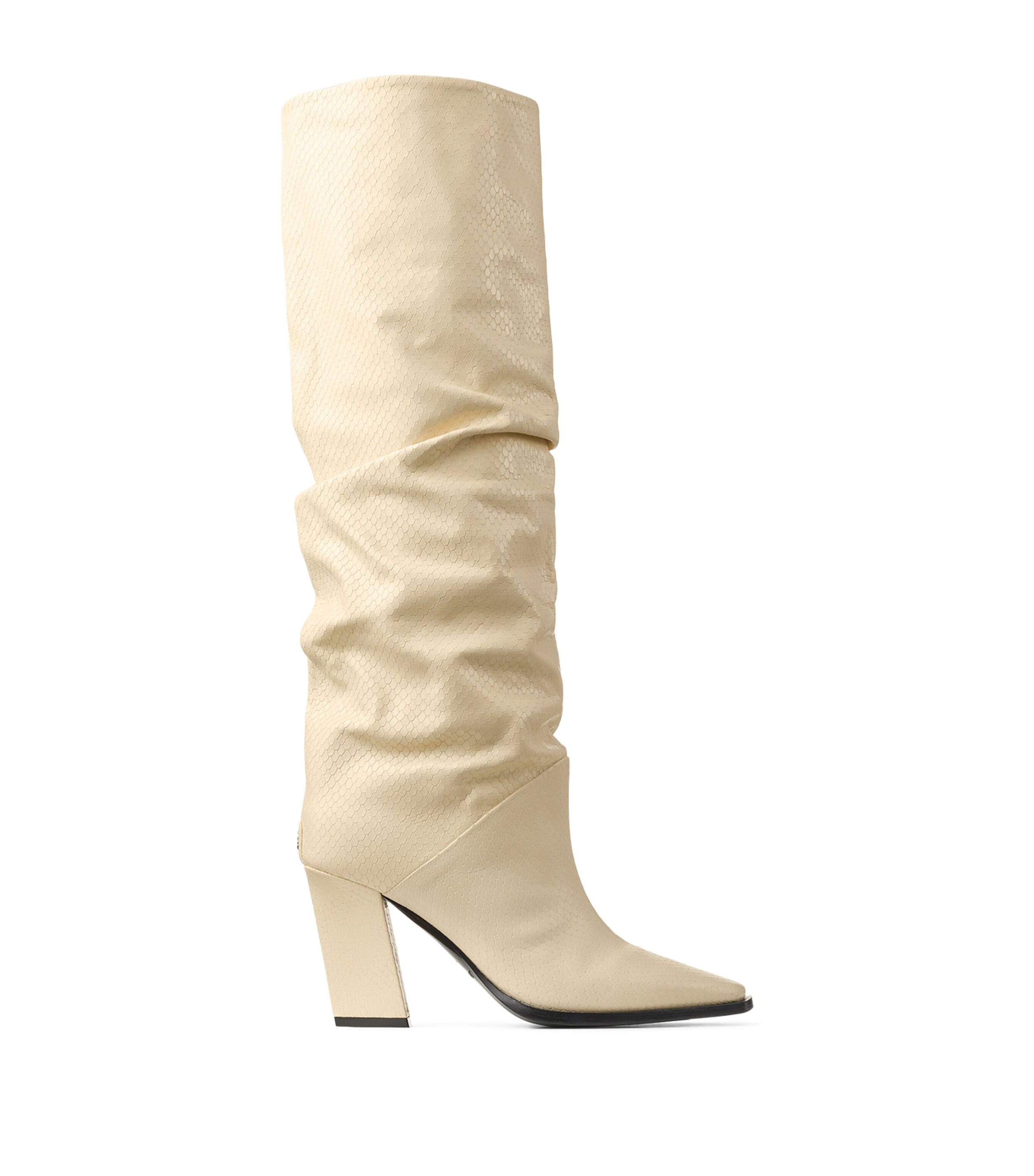 Jimmy Choo Hart 85 Snakeskin-embossed Leather Knee-high Boots In Neutral