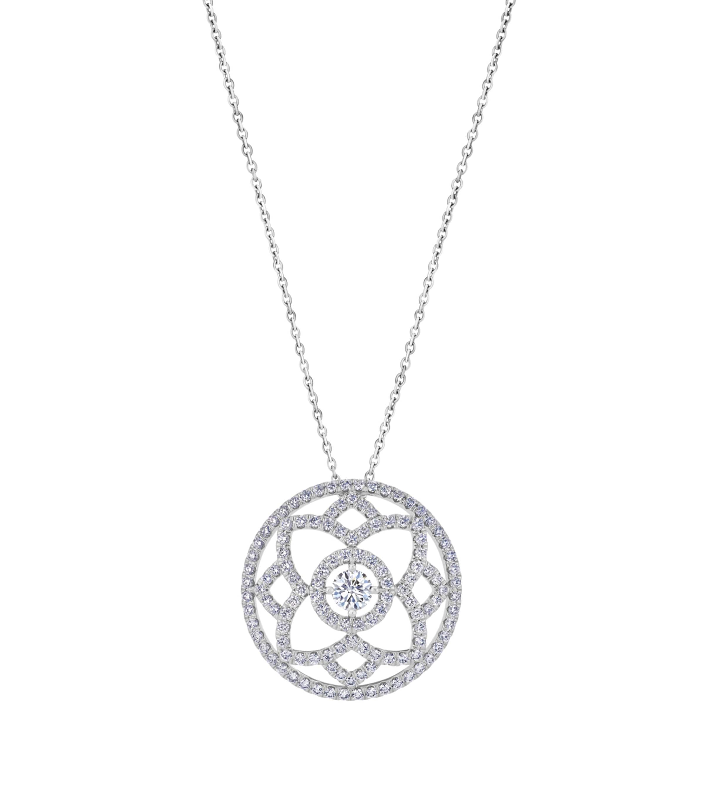 De Beers White Gold And Diamond Enchanted Lotus Medal Pendant Necklace