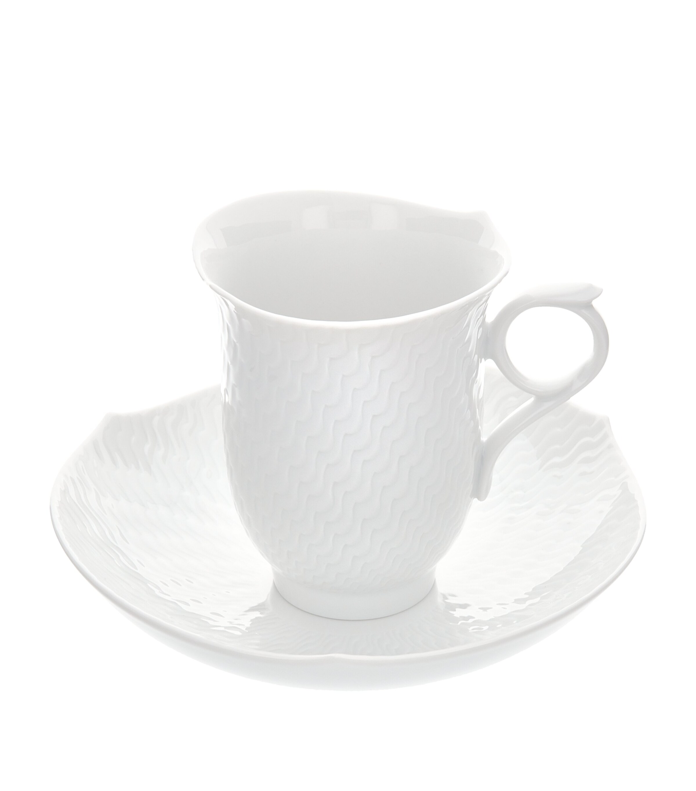 Meissen Wave Relief Coffee Cup And Saucer In White